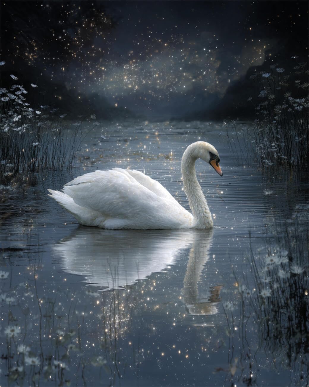 AYAOYANGGO Animal DIY Bead Cross Stitch Kits Starry Sky and Swans Cross Stitch Needlepoint Handcraft Tapestry Kit Beaded Stitching Pattern 3D Embroidery Set 60x80cm