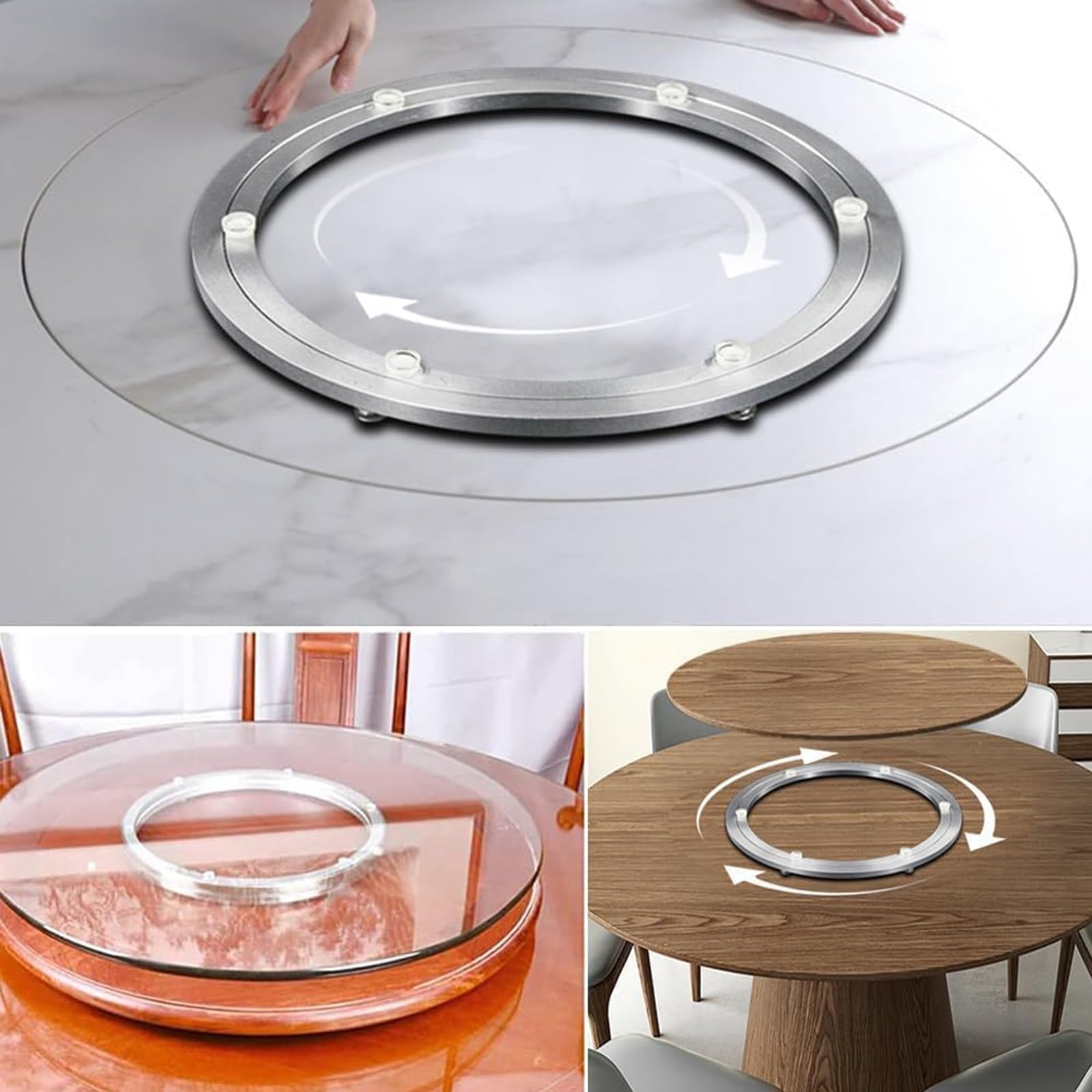 Cuscinetto For Giradischi In Lega Di Alluminio,Cuscinetti For Giradischi | Solo base, kit di parti Lazy Susan, robusto, tavolo da pranzo rotondo, piastra girevole liscia(500mm (20 inches))