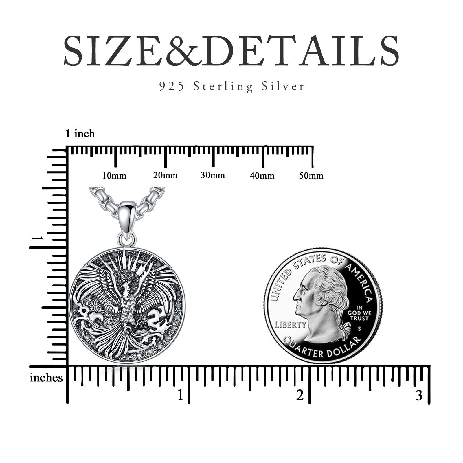 Cadena de Fénix de plata 925, colgante de orden fénix, accesorios para hombres y mujeres, talla única, Plata de ley, No es una piedra preciosa