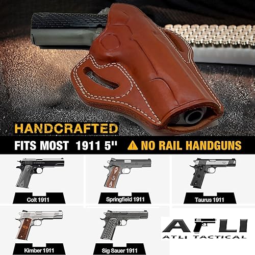 Miniatura 3 de Funda 1911  Funda de cuero OWB para pistola  se adapta a todos los modelos 1911 con barriles de 5 pulgadas  para Colt Kimber Ruger Taurus