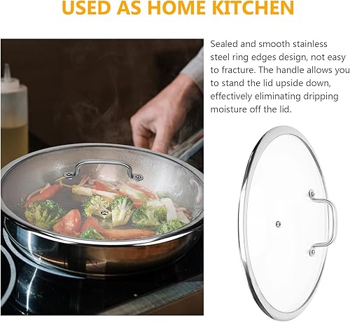 Miniatura 9 de Luxshiny Tapa para olla de vidrio templado de 13 pulgadas con asa, universal para sartenes, sartenes de hierro fundido y ollas, vidrio resistente al