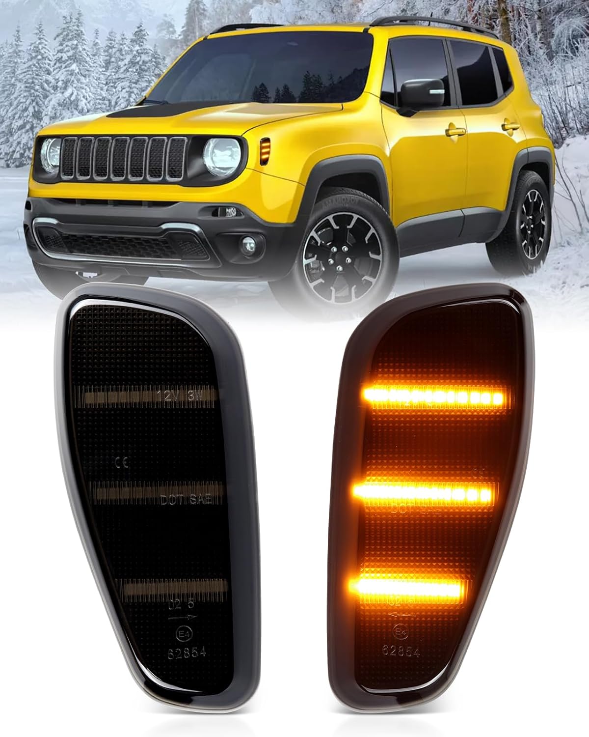 LED Side Marker Lights for Jeep Renegade 2015 2016 2017 2018 2019 2020 2021 2022 2023, Smoked Lens Amber Front Bumper Sidemarkers,pack of 2