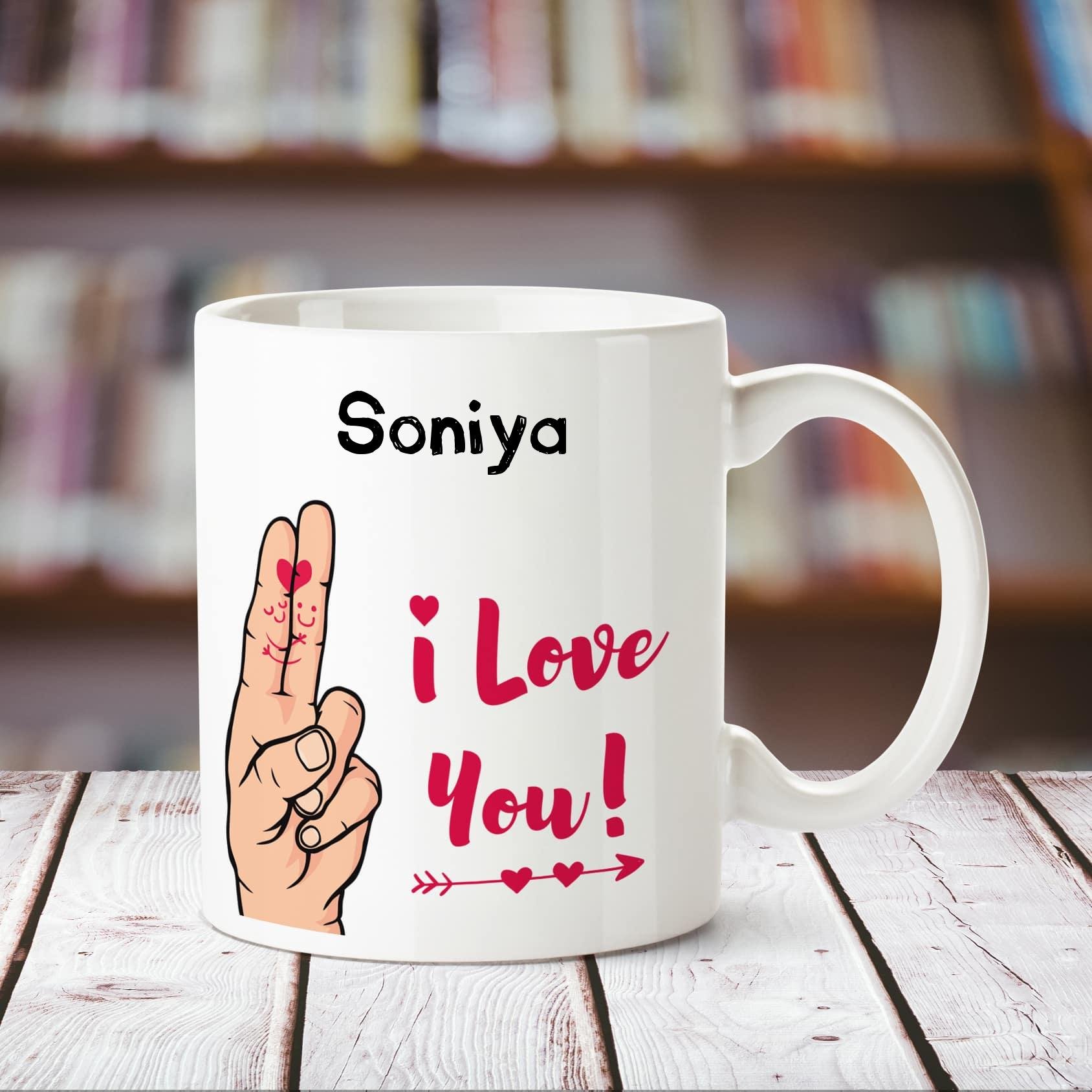 Huppme I Love You Soniya Printed Personalized Coffee Mug, 350 ml, White