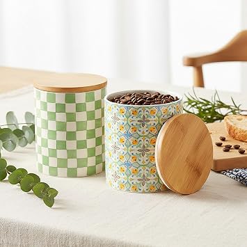 Ceramic Jar with Airtight Seal Lid, Coffee Container Kitchen Food Storage Jars for Spice Sugar Tea Bag and More, Stackable Decorative Jars for Countertop - 12.4 x 12.4 x 14.4cm (Vintage Floral)