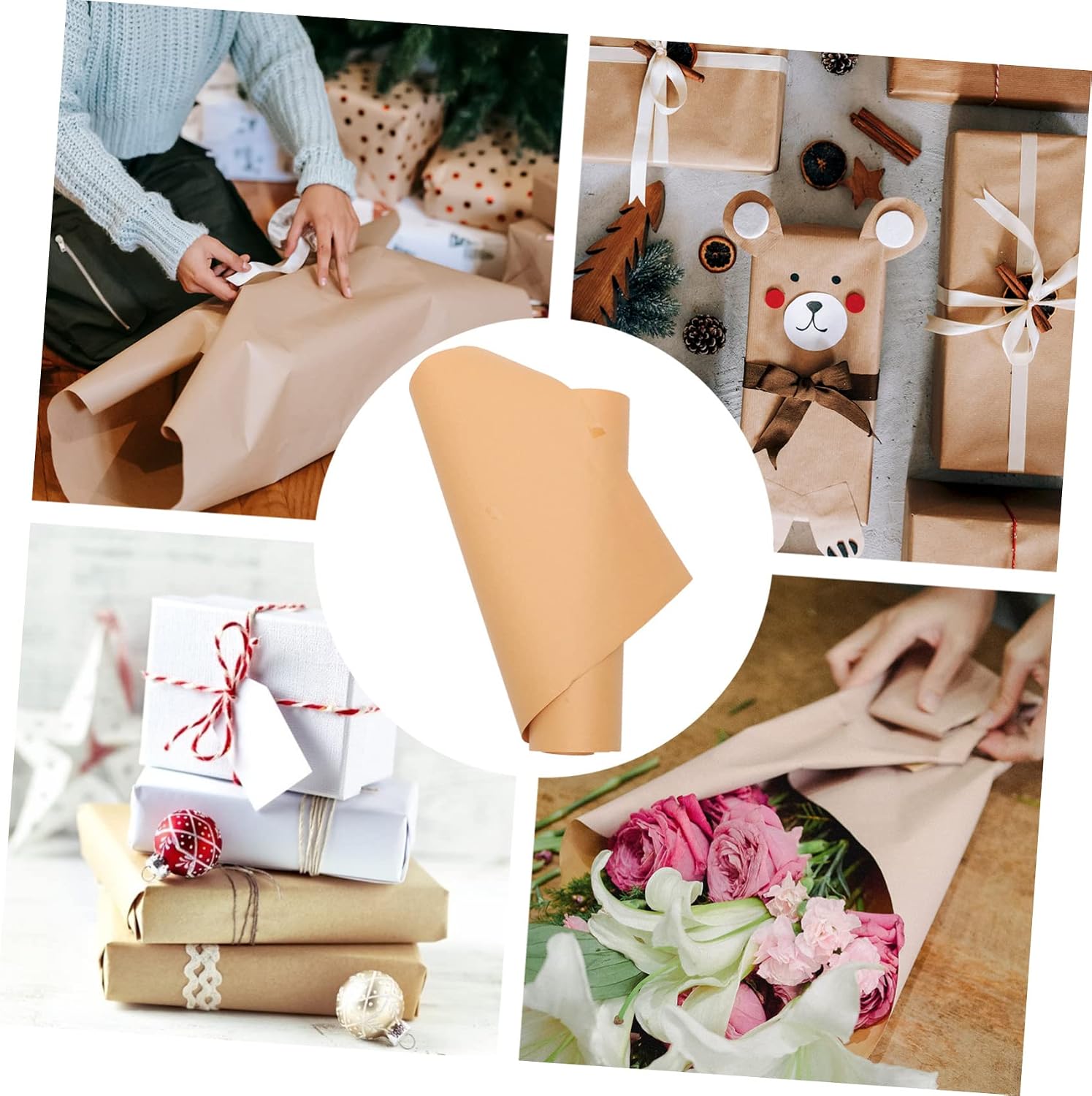 KONTONTY Textured Kraft Paper Roll Brown Wrapping Paper for Wrapping Packing Craft DIY Painting Projects