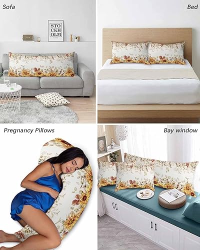 Miniatura 6 de Fundas de almohada de eucalipto y girasol, tamaño Queen, 2 paquetes de fundas de almohada suaves para sofá, sofá, funda de cojín lumbar de cuerpo