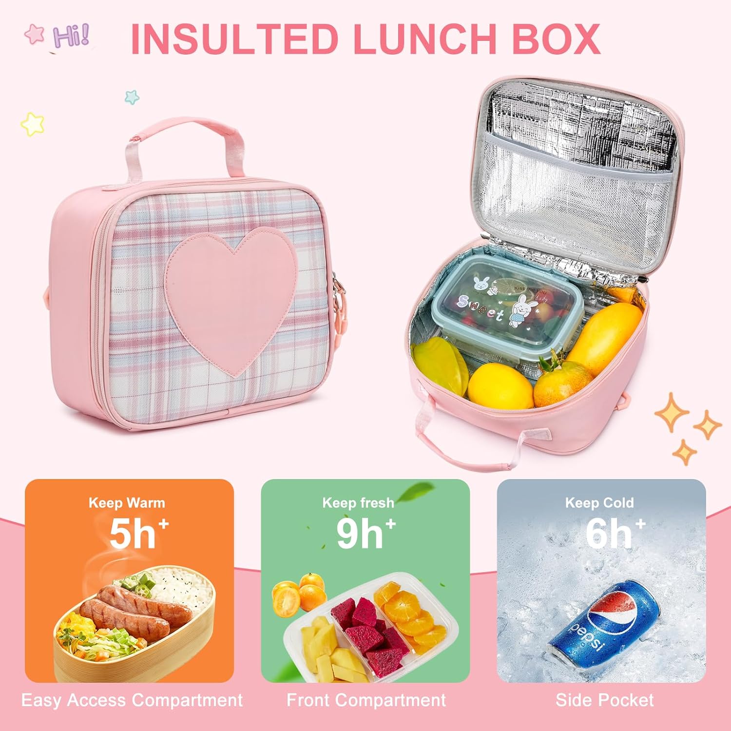 Kids Backpack for Girls, Cute School Backpack with Lunch Bag & Pen Case, Bookbag Set for Girls Children Teens for Elementary Middle High School Student Ages 3-15, Pink - Image 6