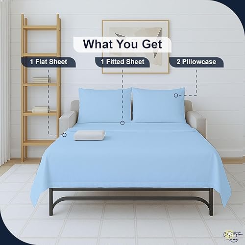 Miniatura 4 de Cottington Lane Juego de sábanas para sofá cama matrimonial, 4 piezas de alta calidad, 100% algodón egipcio, sofá cama de 6 pulgadas de profundidad,