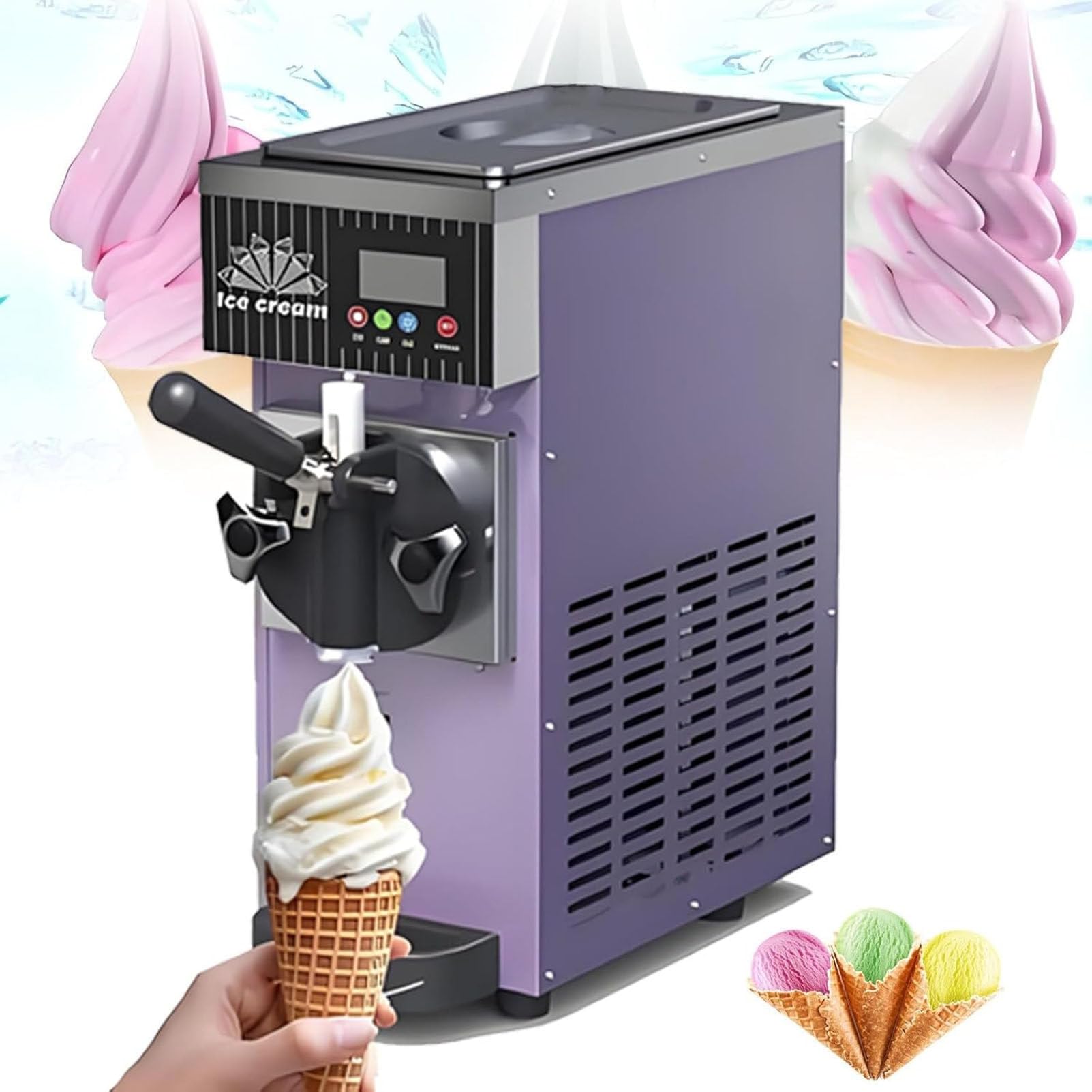 PioMue Soft Serve Ice Cream Maker Machine, Commercial 4-5kg/H Capacity with LCD Panel and Automatic Cleaning, Ideal for Snack Bars,Yogurt, Coffee PhantomPurple