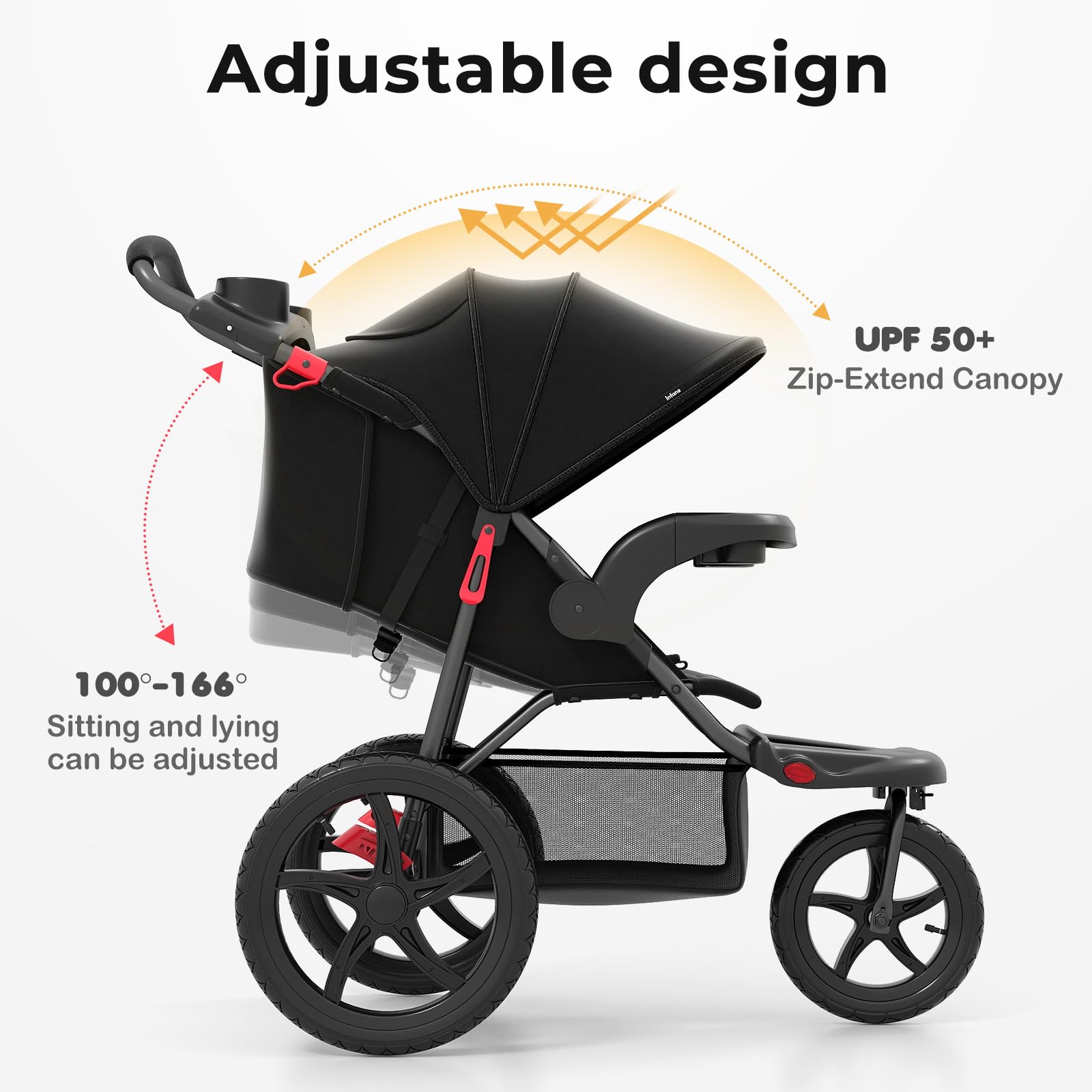 INFANS Jogging Stroller, Foldable Jogger with Air-Filled Tires Shock Absorbing Suspension Adjustable Backrest, Baby Running Strollers : Baby