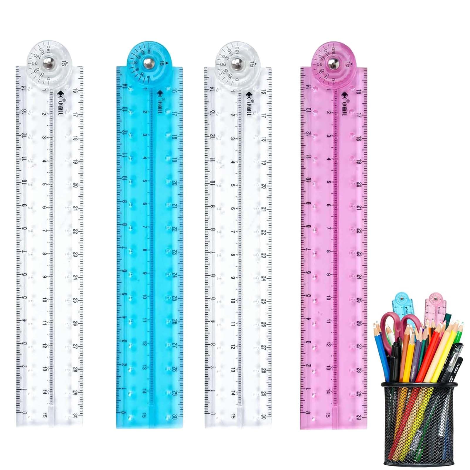 4 Pcs Folding Ruler for School, 30cm Clear Rulers Stationery Ruler, Folding Ruler Plastic Drawing School Stationery Students Kids Gifts Rulers, Drafting Tools and Drafting Kits