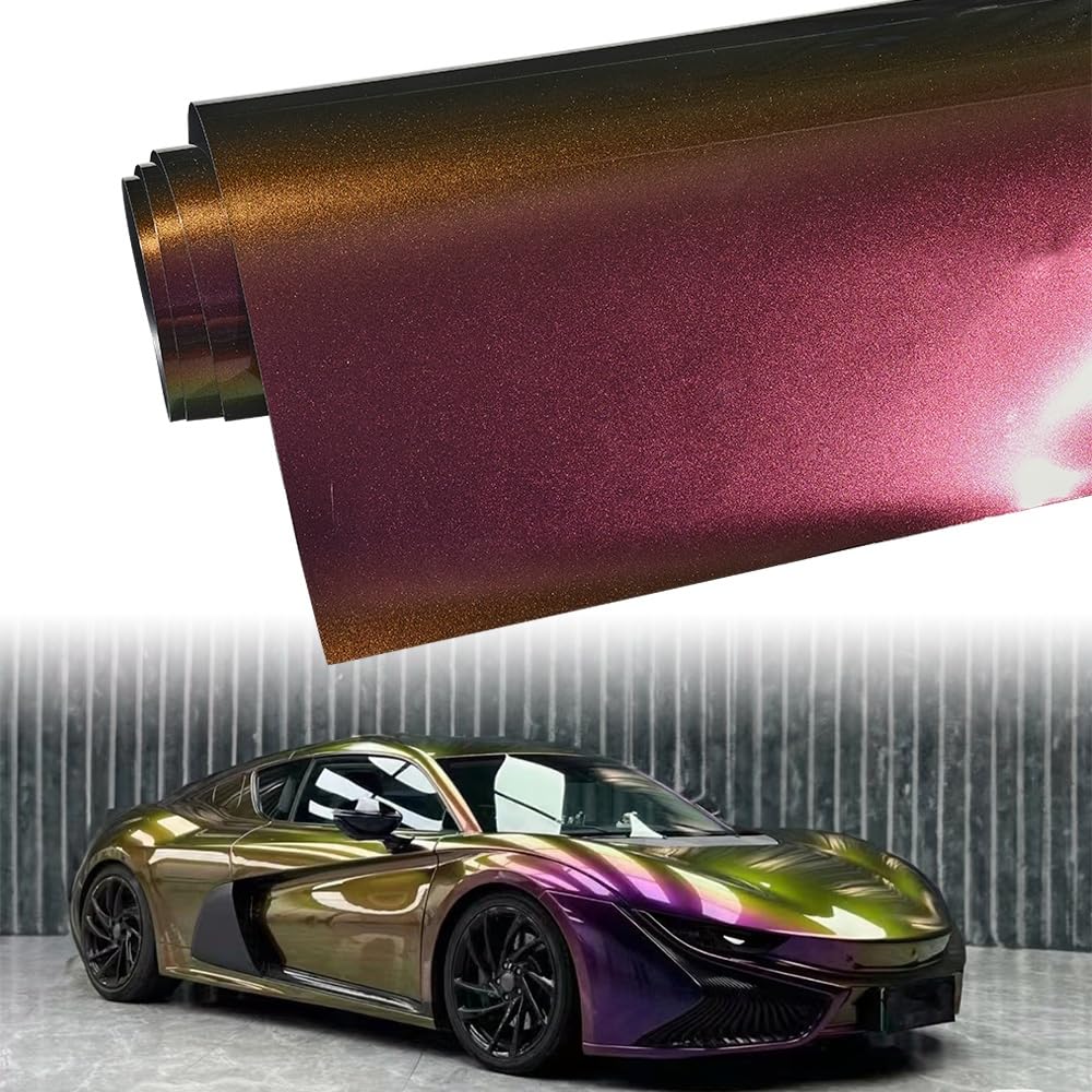 Blueshyhall Autofolie, autofolie, mat roze met gouden glitterreflecties, autofolie, glitter, roze, goud, mat, zelfklevend, voor binnen en buiten, tunning folie voor auto, motorfiets, fiets (75 x 152