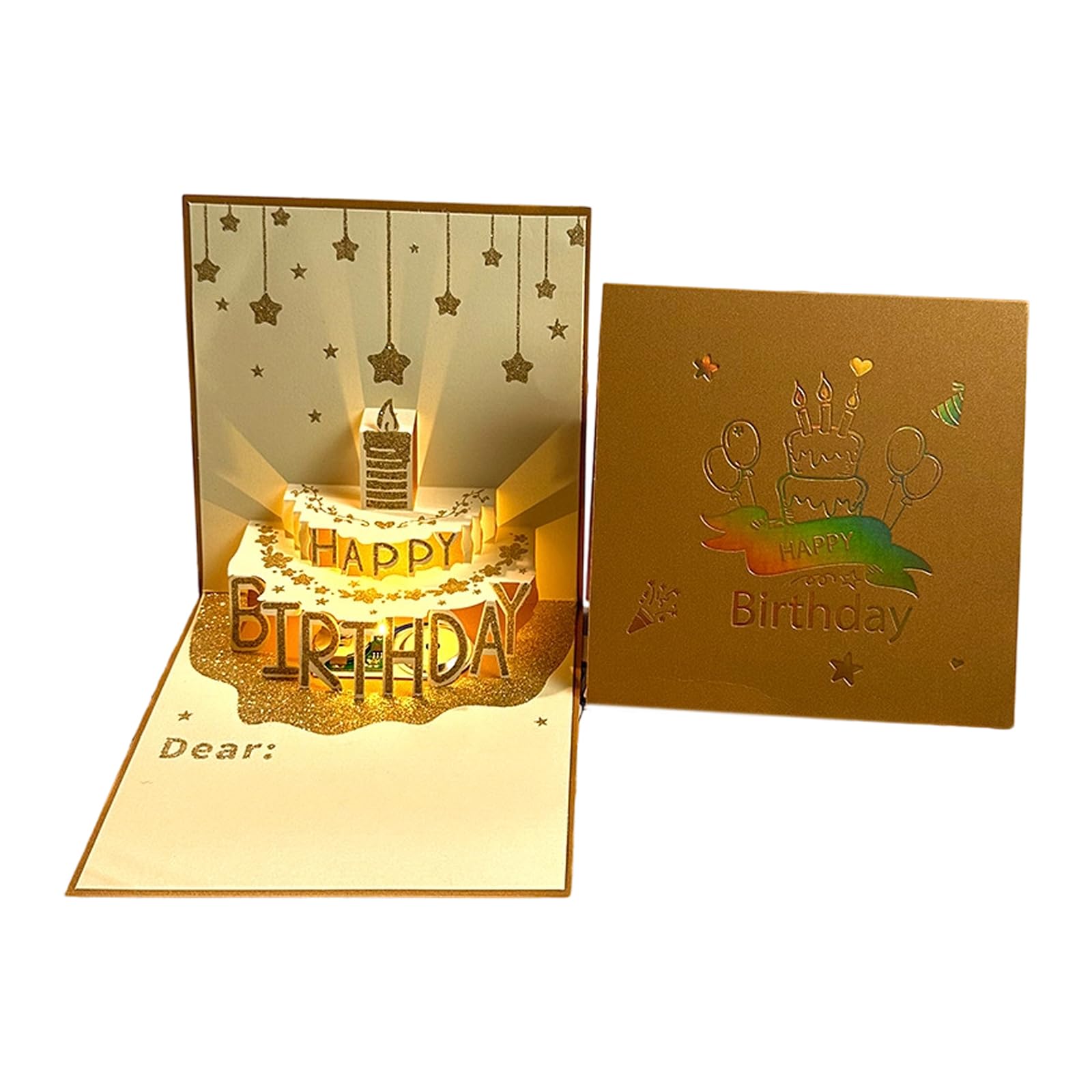 Kalttoy 3D Popup Birthday Card with Light and Music Greeting Card for Friend Foldable Blessing Postcard with Envelope Musical Light Up