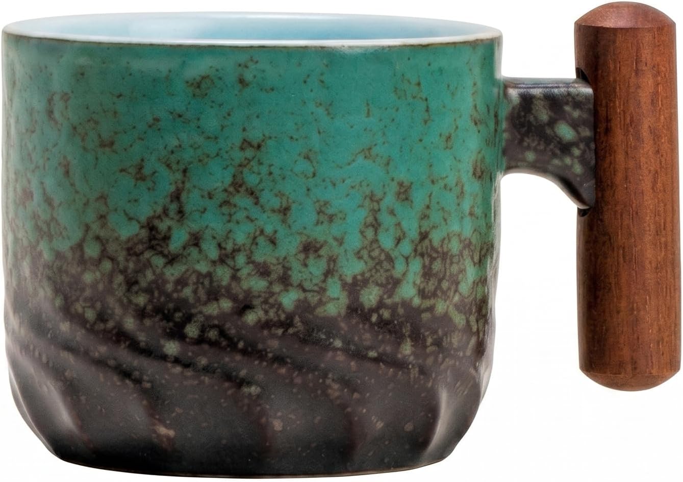 2.8oz Ceramic Espresso Cup with Wooden Handle, Ceramic Tea Cup, Small Coffee Cup for Coffee & Tea, (Blue, Green, White, Blac)