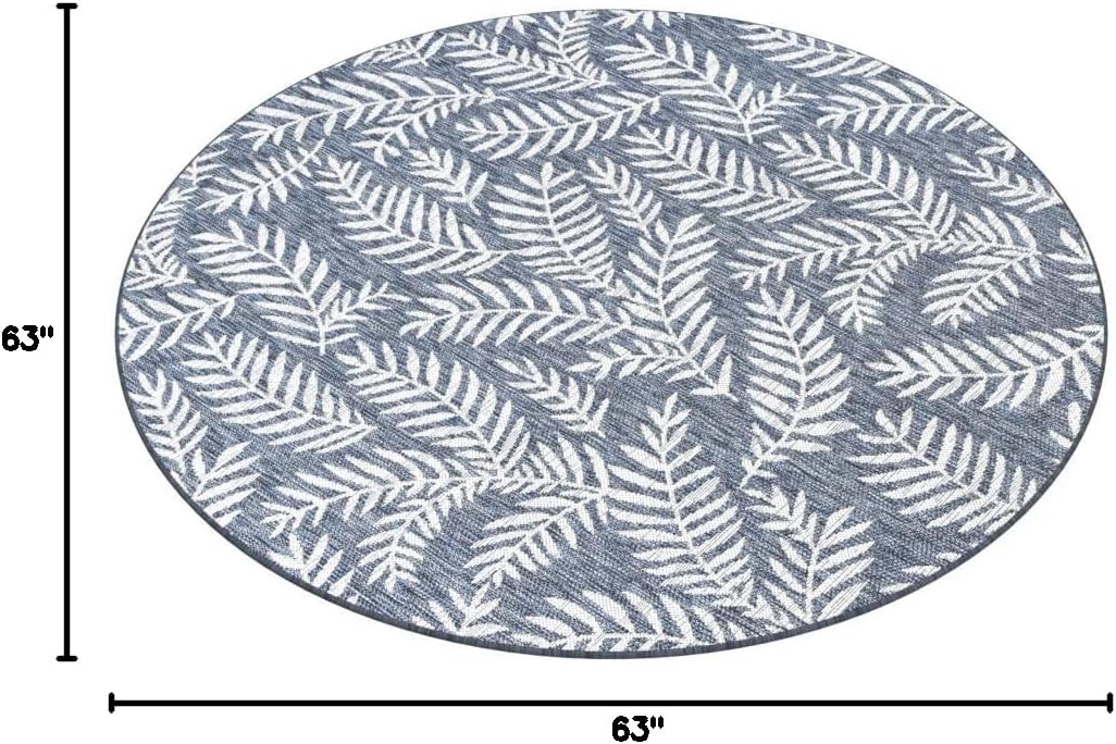 JONATHAN Y Palm Frond Indoor Outdoor Round Area Rug 5 Ft Navy/Ivory, Nevis for Backyard, Patio, Porch, Easy-Cleaning, High Traffic, Pet-Friendly, Non-Shedding (SMB119B-5R)