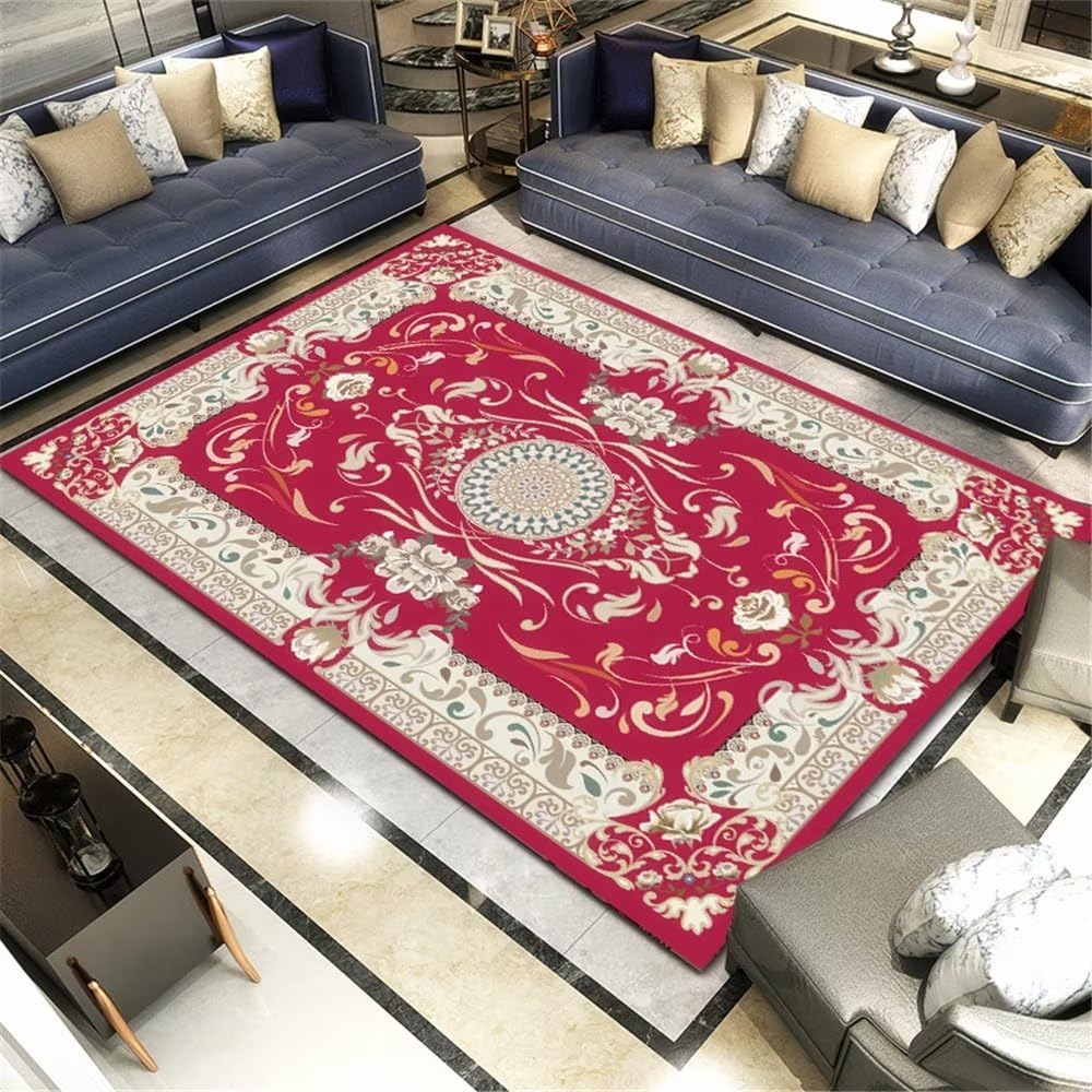 Tapis de sol plante rouge motif floral 140x200cm pour restaurant moderne