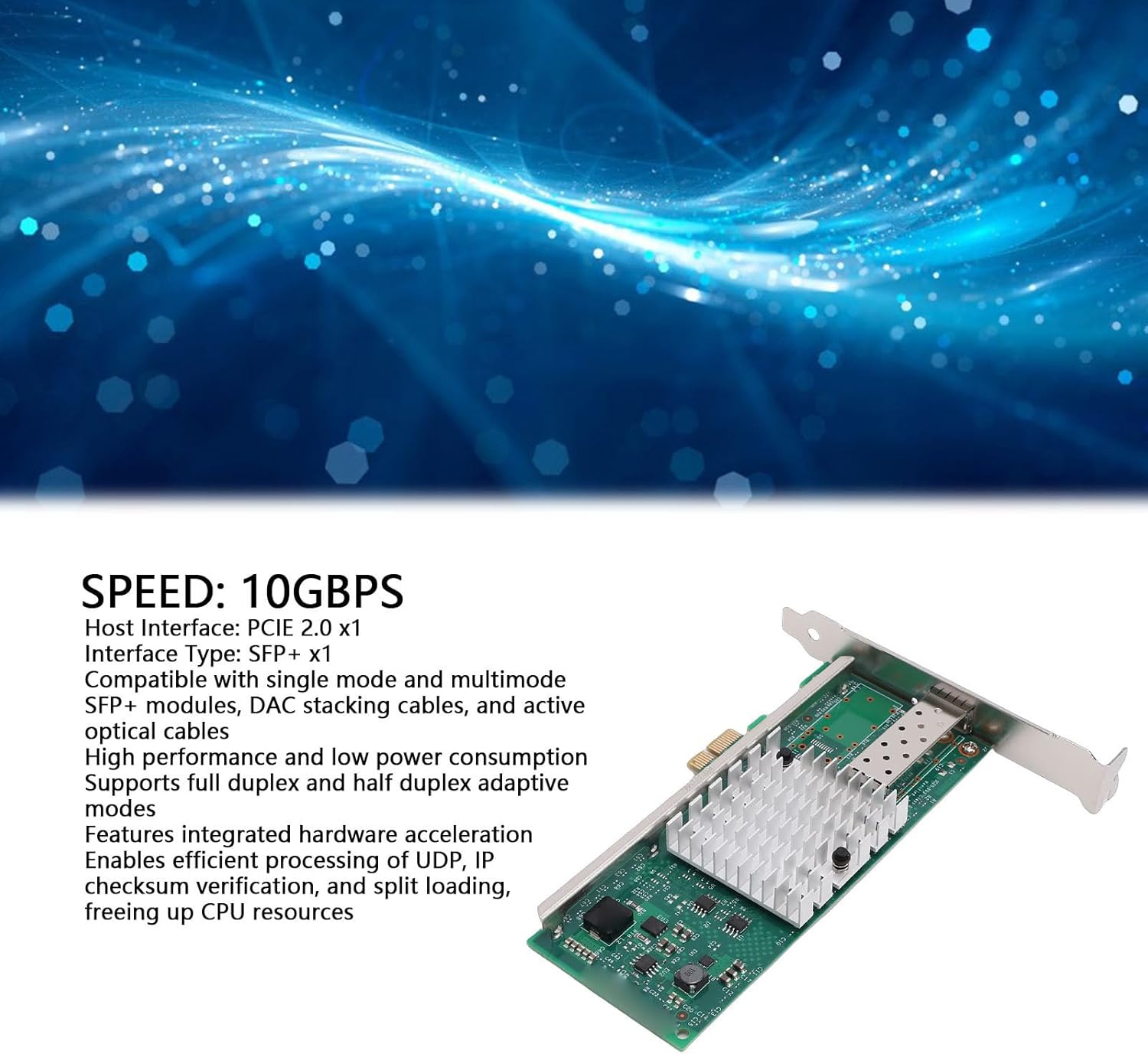 ASHATA 10GB PCI E X1 Network Card, Ethernet Adapter Card, for 82599EN Chip PCB Ethernet Fiber Network Module, SFP + x1 Interface