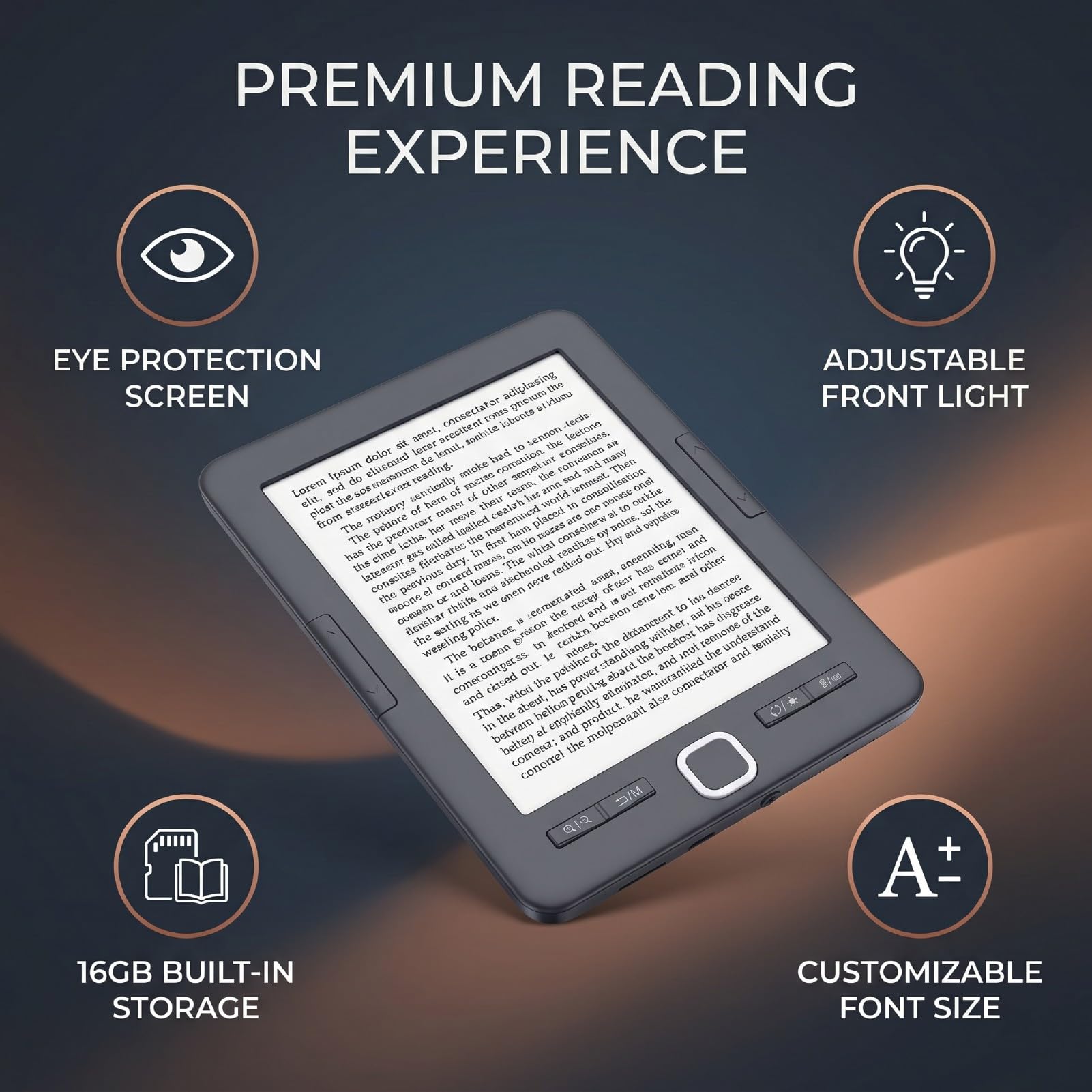 SENECESLI Lettore di Ebook con Schermo a Inchiostro da 6 Pollici, Schermo per Protezione degli Occhi in ABS, Lettore Digitale Portatile for Lettura Quotidiana e Studio
