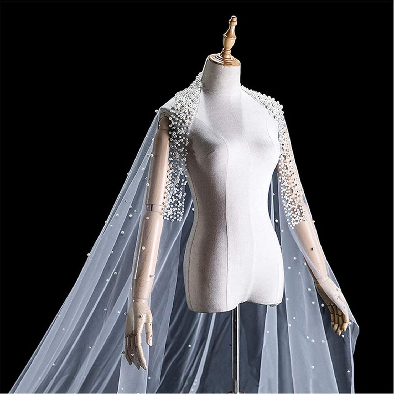 3m Long Tail Kathedrale Perle Braut Schleier 1 Schicht Schal Schnitt Kante Elegant Weich Foto Studio Schleier Einfache Vintage Prinzessin Tüll Hochzeit Haarschmuck, White, 3 * 3 m