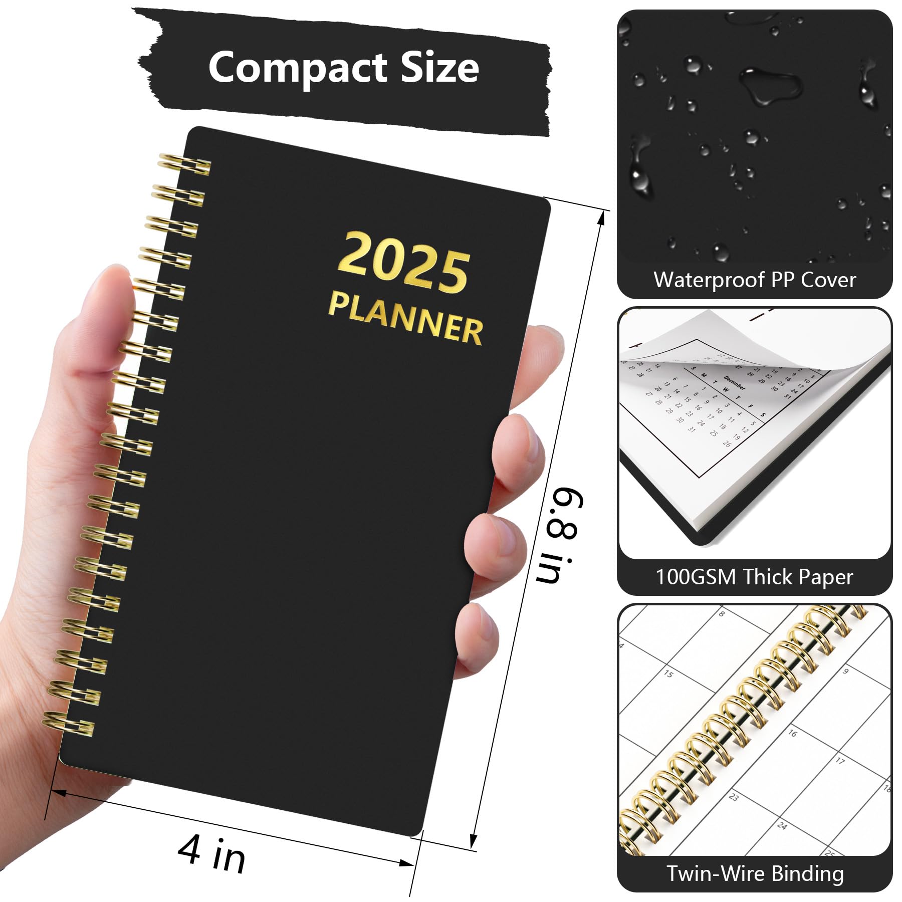 HAUTOCO Pocket Diary 2025 Planner - Diary 2025 Week to View, Spiral Bound Planner Appointment Work Book 17.1 x 9.6 cm Weekly Monthly Planner for Business Office Academic Personal Use, Black - Image 4