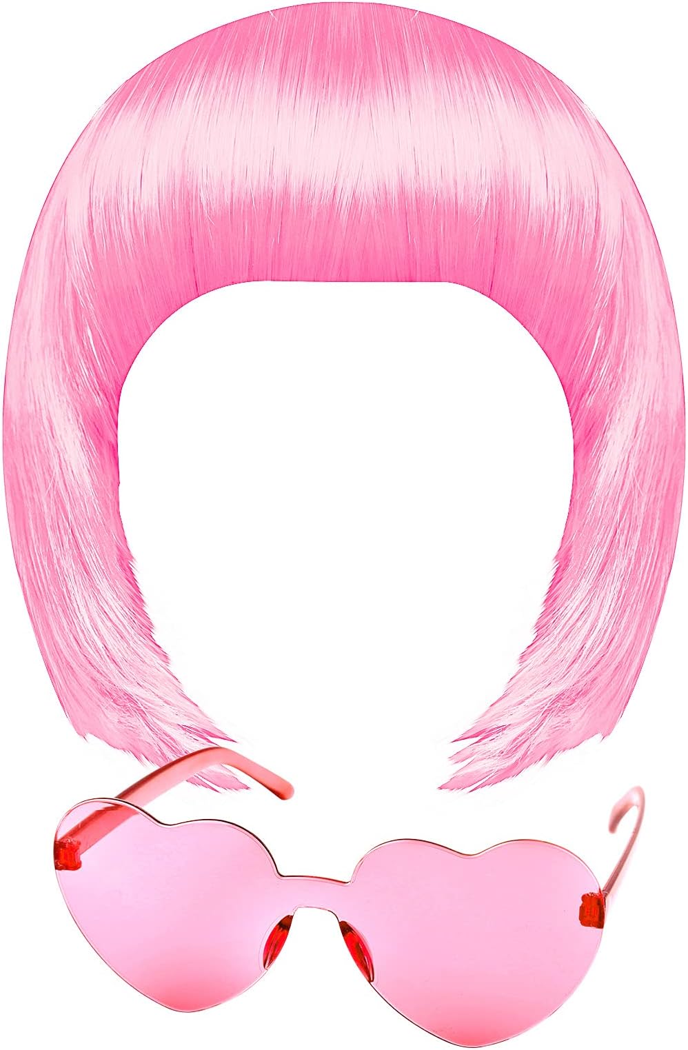 Pink Short Bob Wig and Sunglass Set, Neon Colored Wigs Costume Colorful Cosplay Wigs Daily Party Hairpieces for Bachelorette Glow in The Dark Neon Party Favors Halloween Decorations Supplies