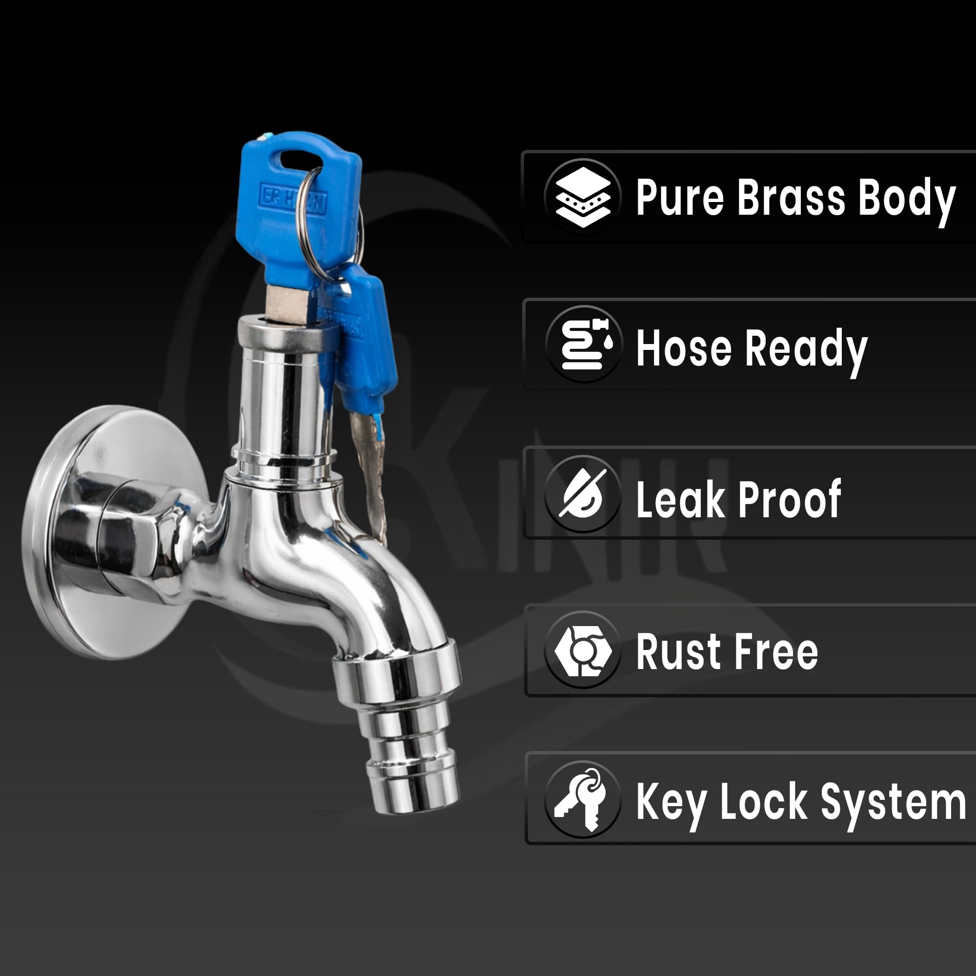 KINIK Lockable Water Tap with Key | Brass Pillar Cock with Hose Nozzle | Anti-Theft Garden & Outdoor Faucet for Washing Machine & Home Use 2