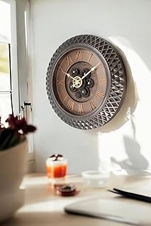 Premium Serisi Antik Eskitme Space Kadranlı Döner Çarklı Ev ve Ofis Duvar Saati Kabartma Roma Rakamlı 40 CM Bronz