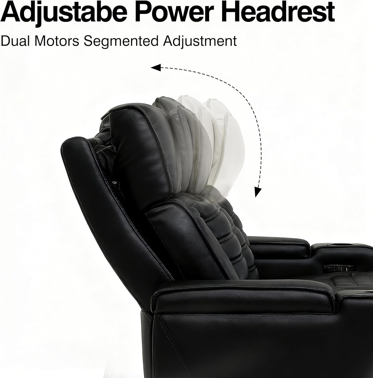 THSUPER Power Black Leather L Shaped Recliner Sofa Couch Sets with Arm Storage and Power Headrest for Living Room, Leather Reclining Living Room Furniture Set with Bluetooth Speaker. | Breathable material, LED ambient light, USB and Type-C port, Easy to Assemble, Cup Holders