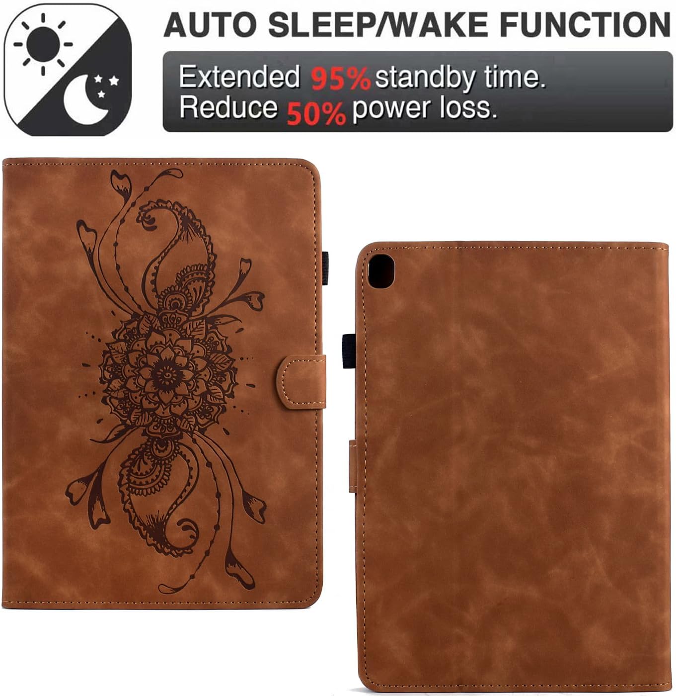 Mandala Flower Case for Fire HD 10 & 10 Plus (13th/11th Gen, 2023/2021 Release), Cute Elegant Embossed Suede Leather Folio Stand Protective Cover for Fire HD 10.1 inch Tablet, Auto Sleep Wake, Brown