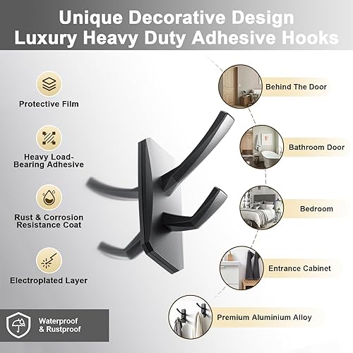 Miniatura 6 de INVIHUG, Ganchos de pared adhesivos modernos de gran tamaño, ganchos resistentes para colgar chaqueta, abrigo, toalla, bata, lufa en baño, cocina,