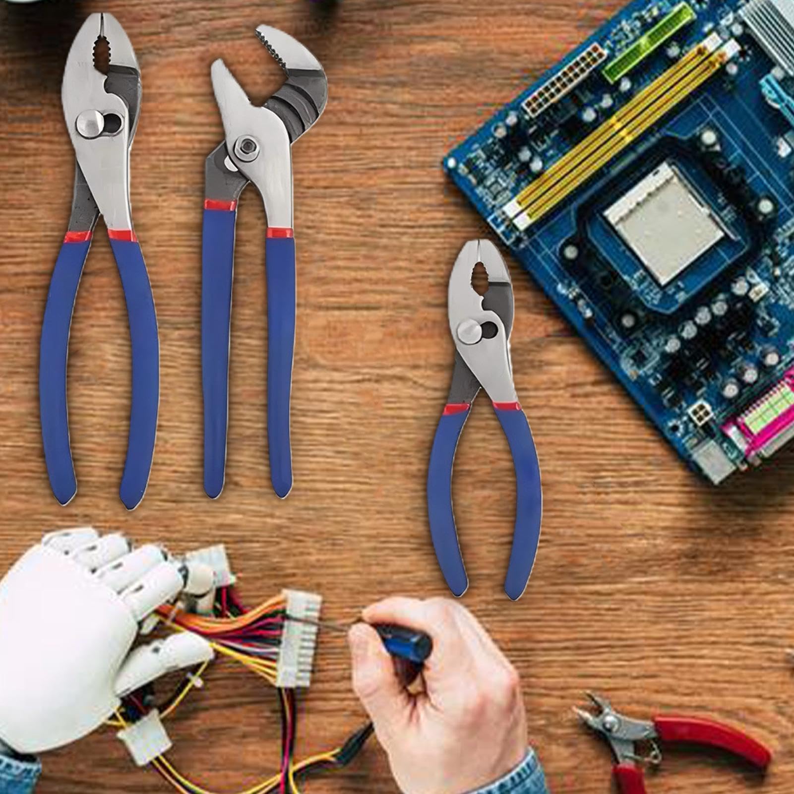 Set Kit Di Pinze A Becchi Lunghi E Giunto Scorrevole | 7 Pezzi Set Kit Di Pinze E Chiavi per Riparazioni Domestiche Fai da Te Lavori Elettrici Idraulica e Giardinaggio