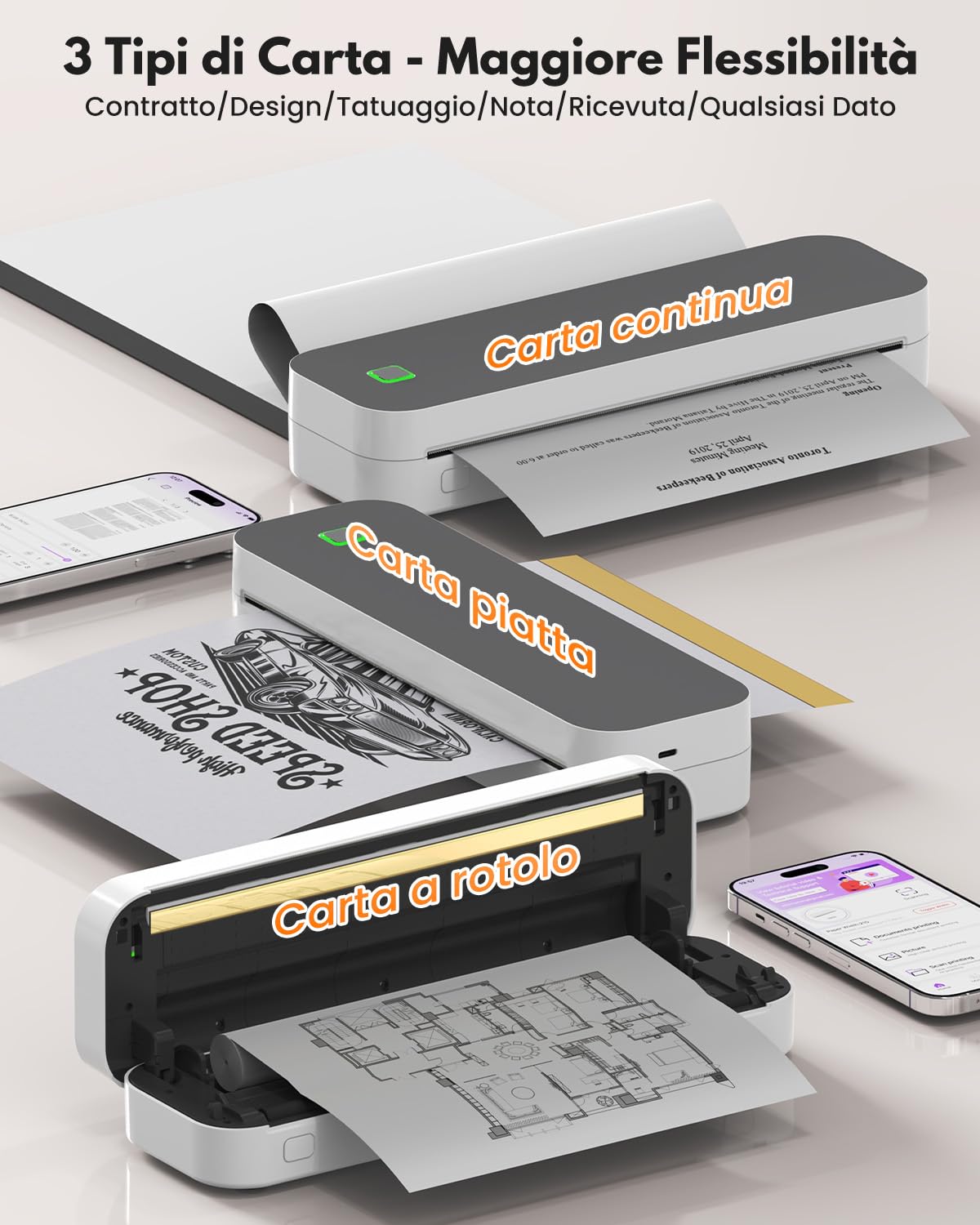 Stampante Portatile A4 Senza Inchiostro Bluetooth, Stampante Termica Bianco Nero per Viaggi e Lavoro