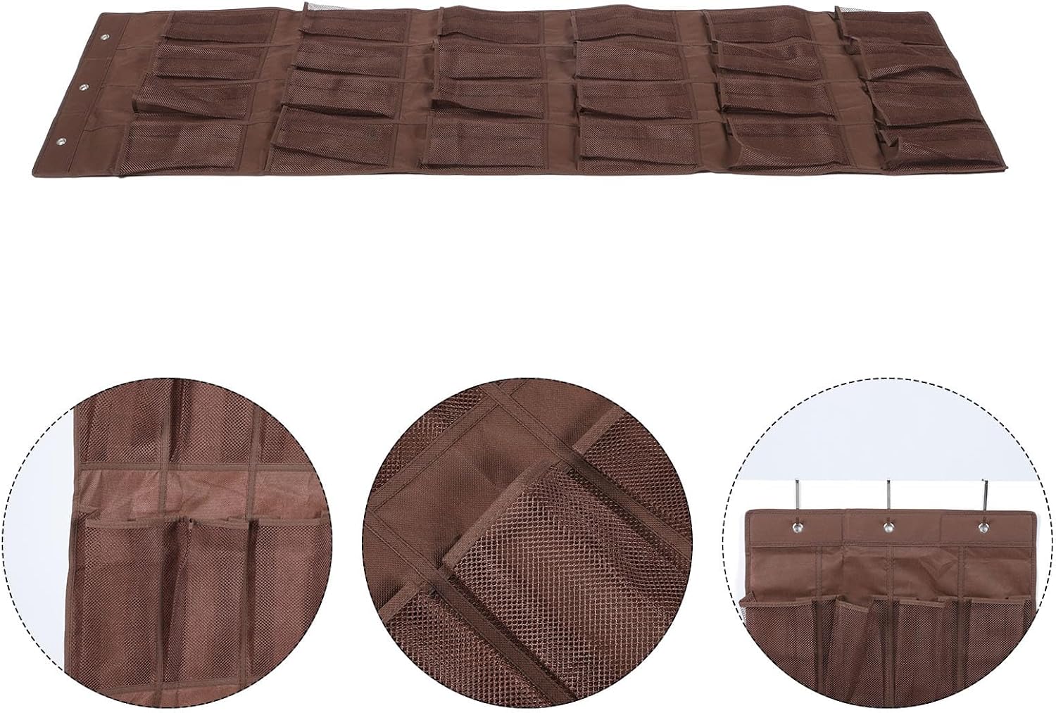 The Door 24-grid Shoe Organizer Bag 48x168cm Coffee Mesh Hanging Storage Pouch for Home Shoe and Slipper Organization