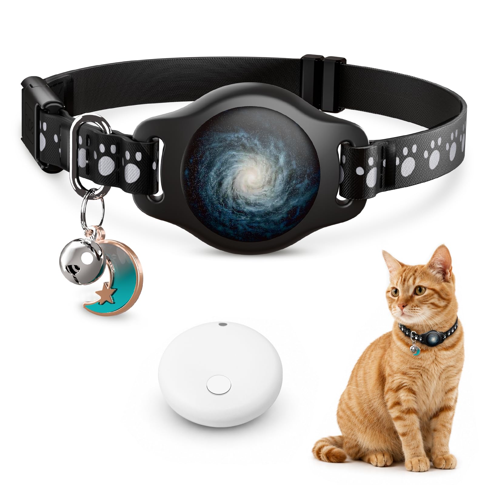 Photo 1 of Cat Tracker Collar Waterproof Airtag Cat Collar with Finder Tag (iOS ONLY Not for Android Devices), Compatible with Apple Find My, Breakaway Tractive with Reflective Pattern & Bell, Black, 8-12"