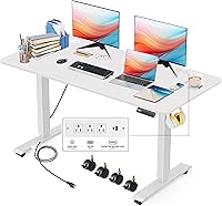 Vista 18 de Escritorio Eléctrico de Pie de Altura Ajustable, 55'' x 24'' Escritorio de Pie con Tomacorrientes y 2 Puertos USB, 4 Ruedas Giratorias, Rango