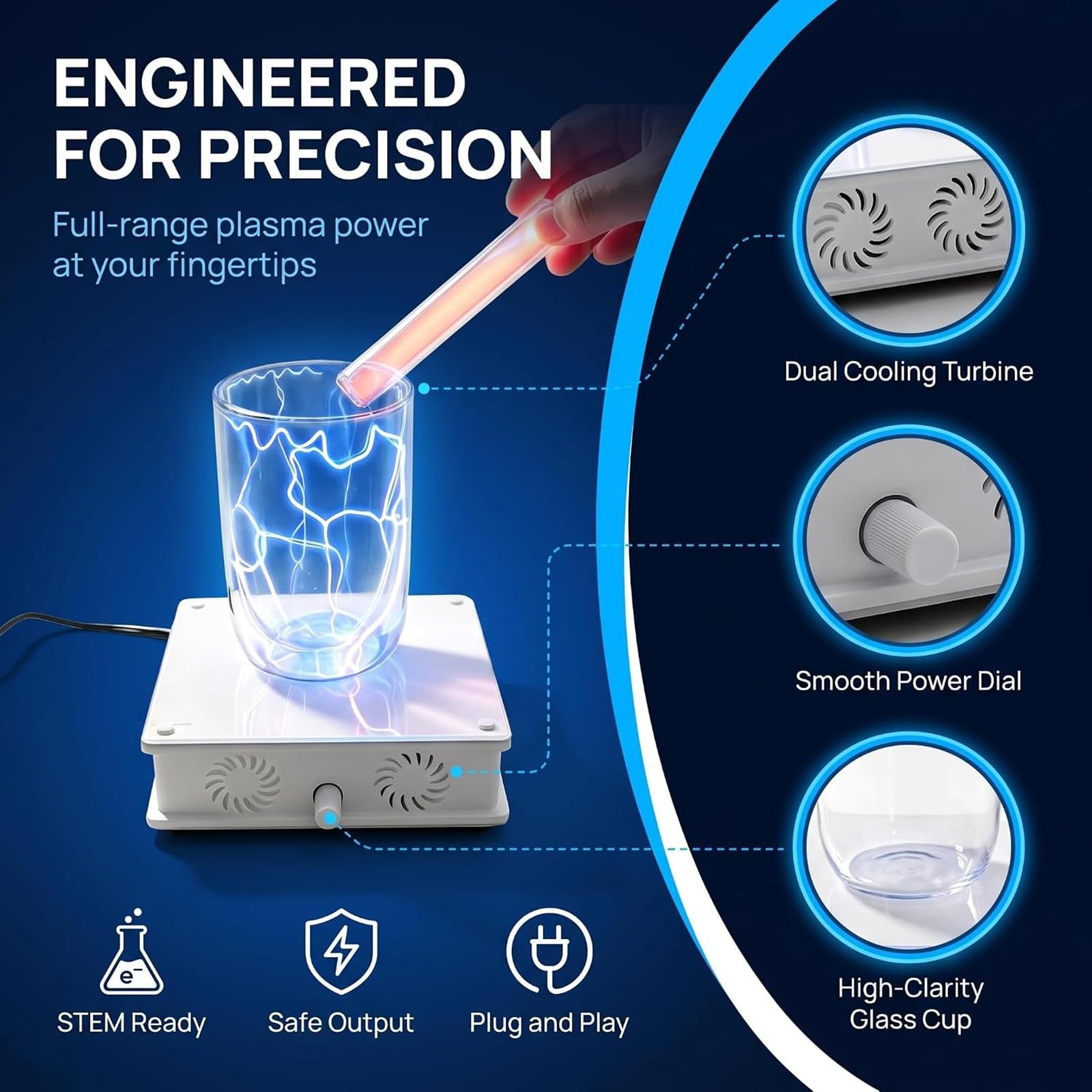 Tazza Al Plasma con Bobina di Tesla,tazza Luminosa Attivabile Al Tocco, Tazza di Vetro con Effetto Fulmine Elettrico, Sensibile Al Tocco con Base Eccitatrice,per Bevande,fantastico Gadget Scientifico