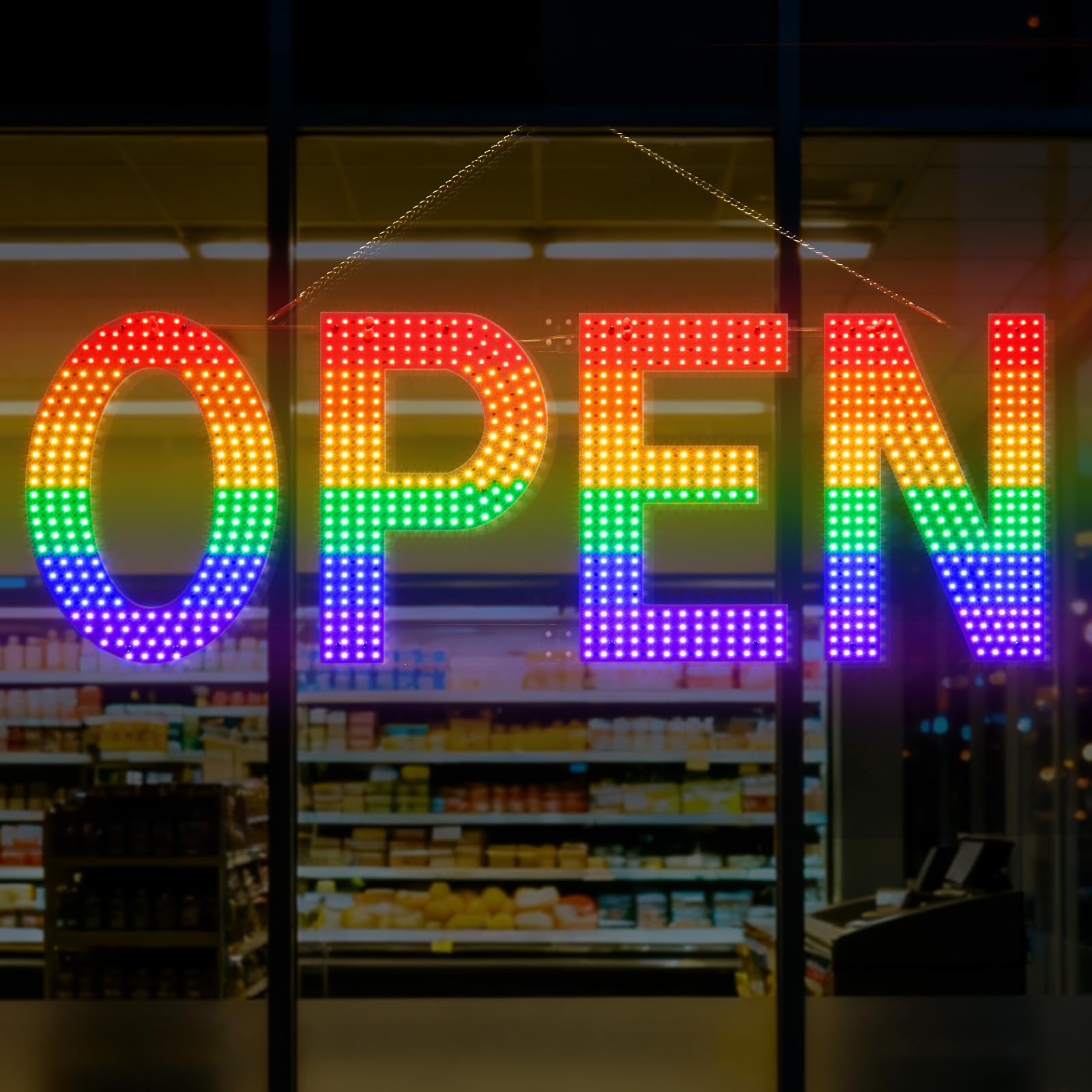 LED Open Signs for Business,40"L x 14"W Large Open Sign LED with 3 Scene Modes, Ultra Bright Adjustable Light Up Bar Sign for Storefront Window Glass Door Shop Store Salon Cafes Restaurant (Rainbow Colors)