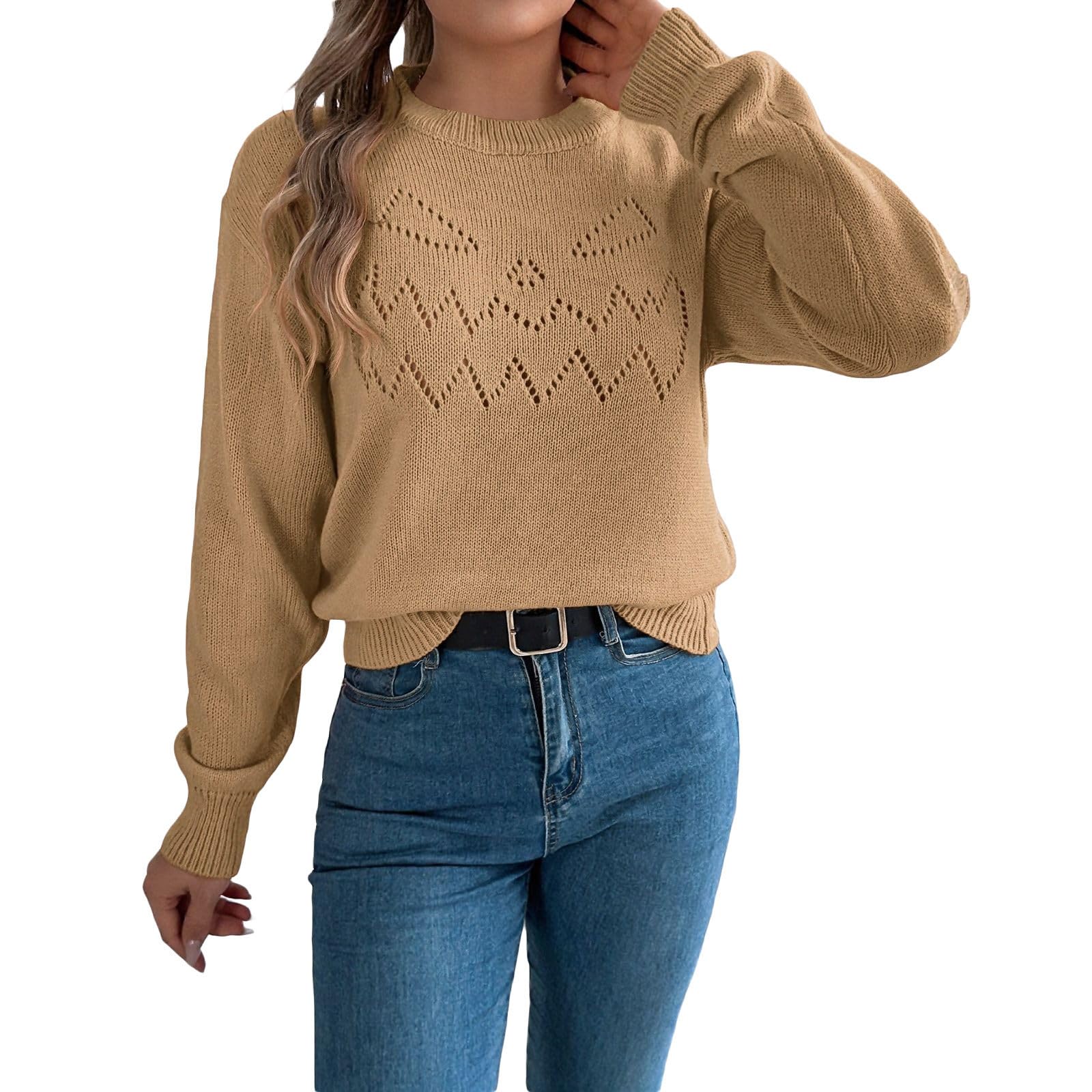 Maglione da donna a maglia girocollo a maniche lunghe, per Halloween, elegante, a righe, invernale, elasticizzato, lavorato all'uncinetto