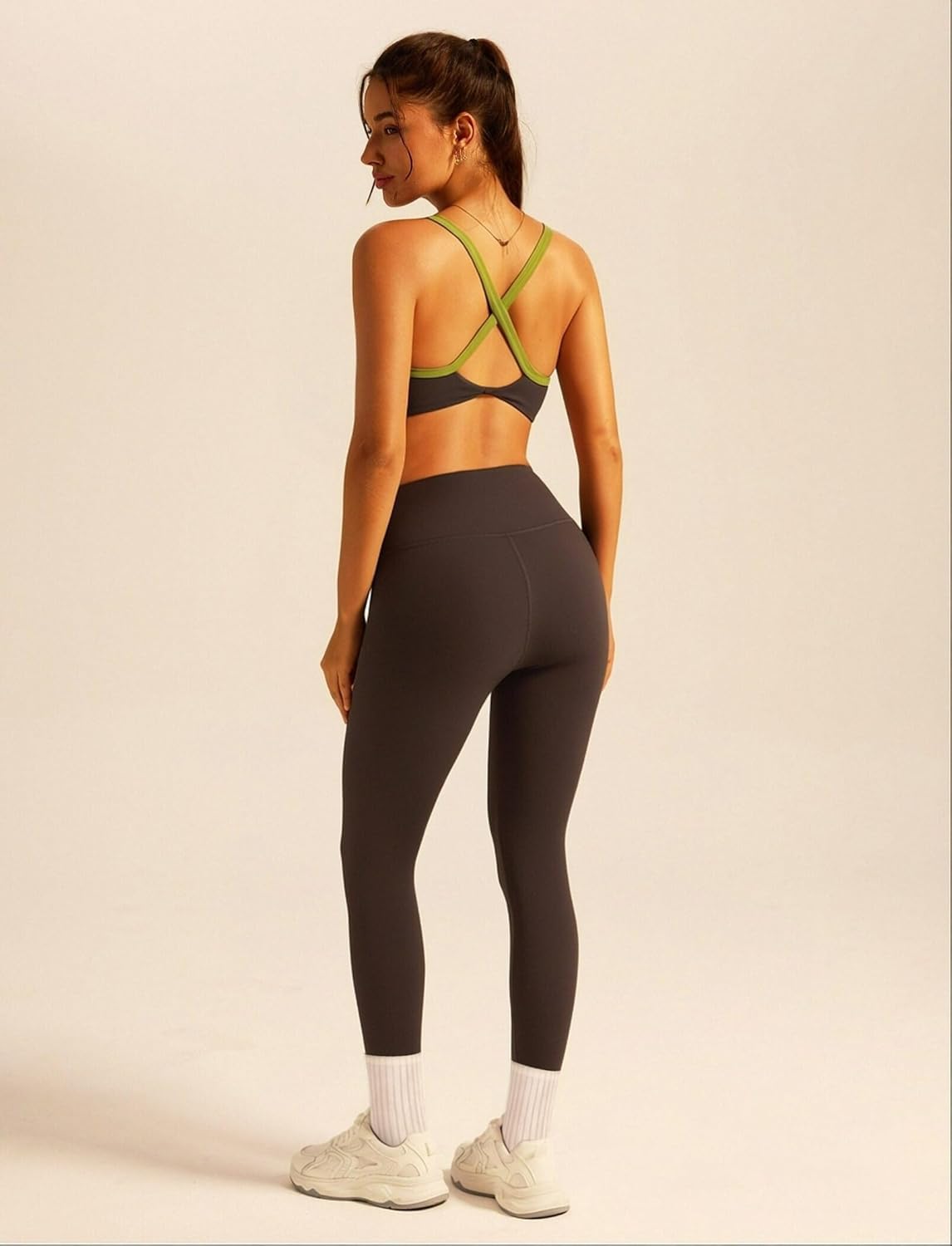 Womens 2 Piece Workout Set Cross Back Sports Bra High Waisted Yoga Pants Stretchy Athletic Outfit for Yoga Gym Pilates - Image 5