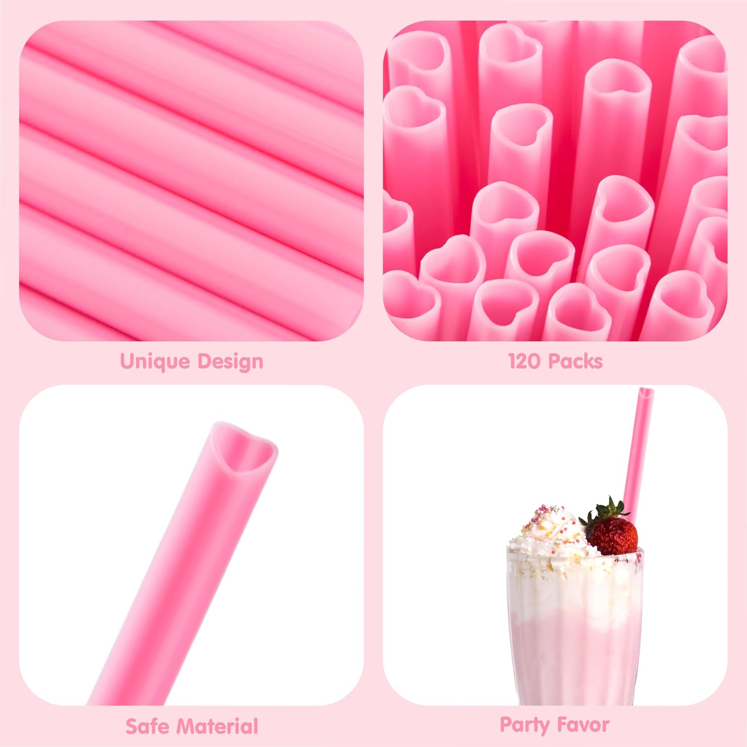 JOYIN 120 PCS Valentine Heart Shaped Pink Straws, Reusable Drinking Cute Straw for Valentine's day Cocktail, Birthday Party, Bridal Shower, Wedding Supplies, Valentine Party
