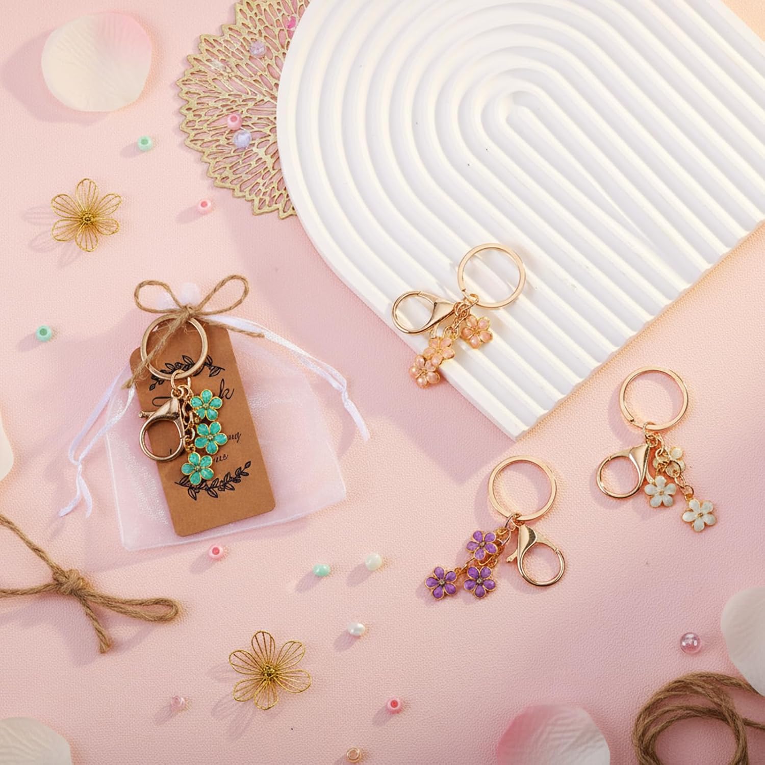 Ecation 20 Set Flower Keychain Party Favor Wedding Gift Bulk Keyring Charm for Guest Baptism Bridal Shower(Multicolor,Flower)