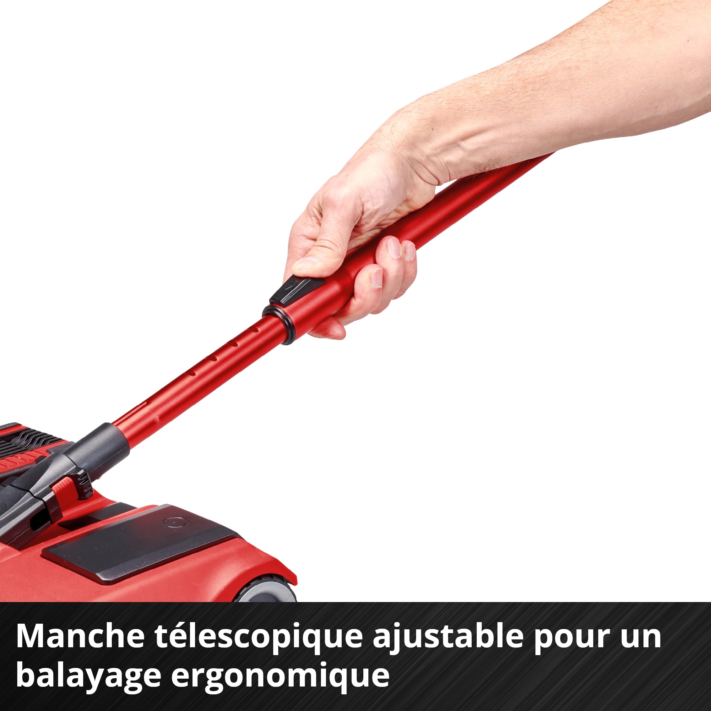 Einhell Balai sans fil TE-FS 18 Li-Solo Power X-Change (18 V, brosse cylindrique de largeur 250 mm, languette de nettoyage, manche télescopique, sans sac, lampe LED, avec accessoires, sans batterie)