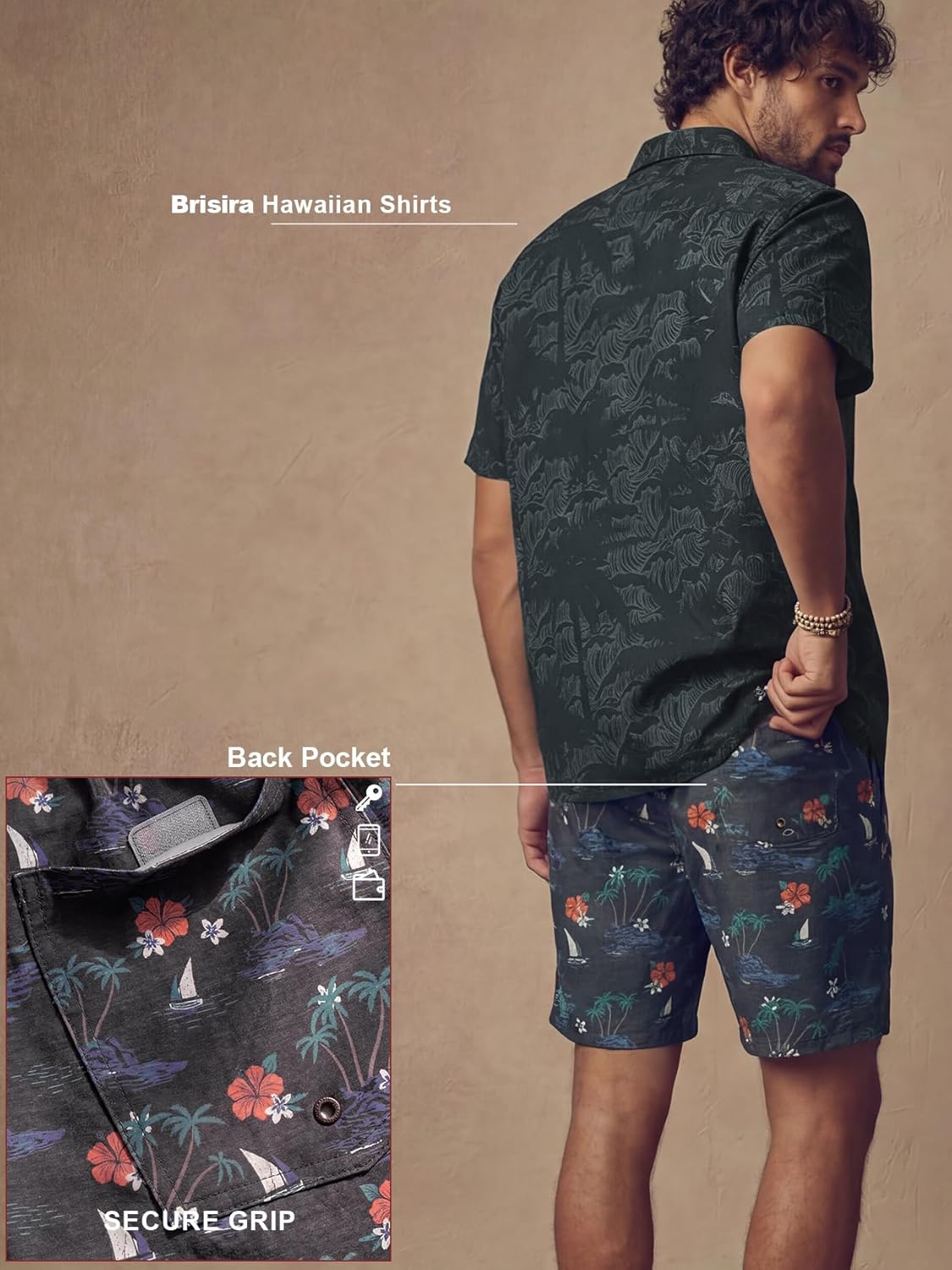 BRISIRA Mens Vintage Swim Trunks with Compression Liner 7 inch Bathing Suit 80s 90s Retro Swim Short Beach Cotton Swimsuit