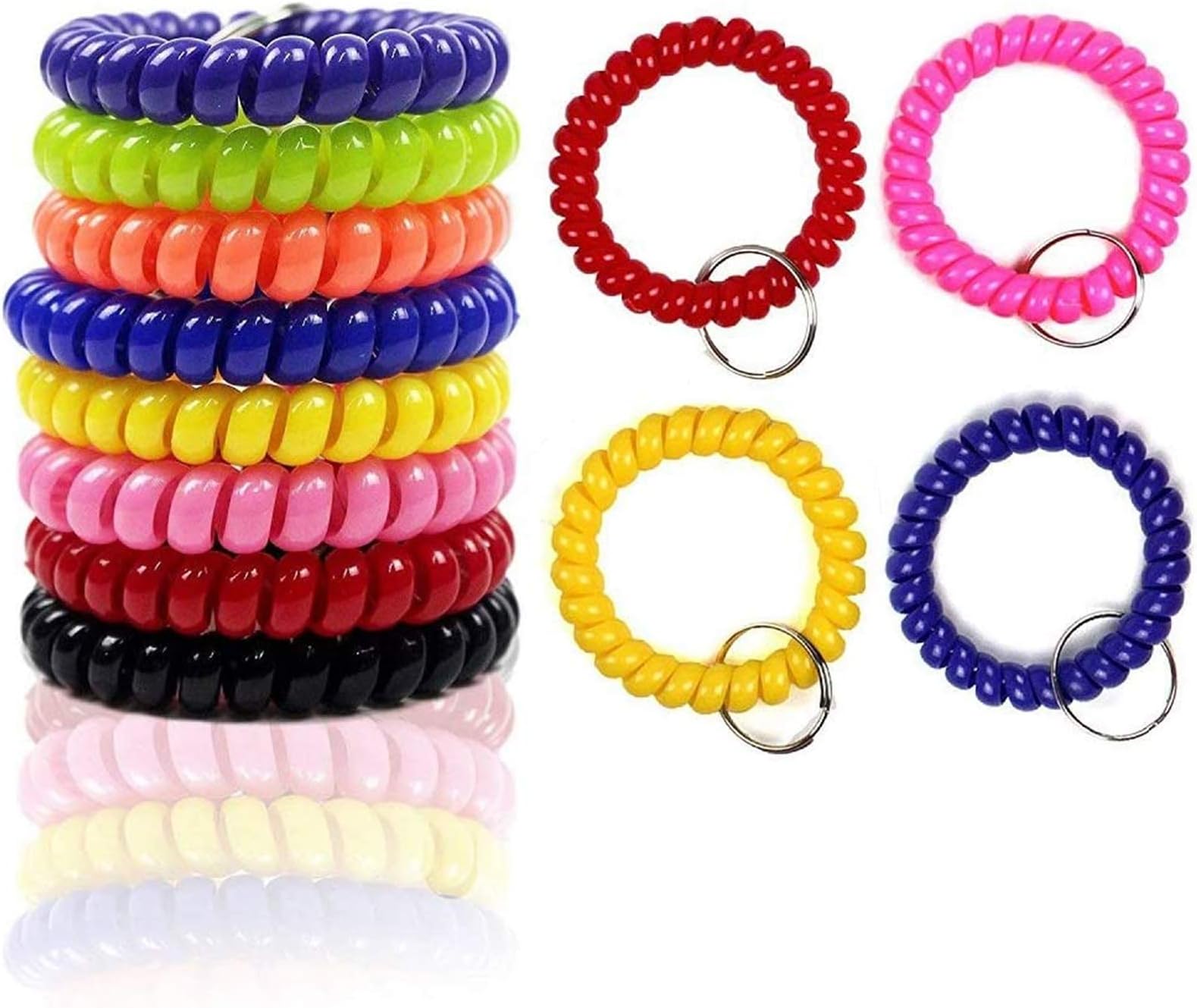 HEHALI 12Pcs Coil Keychain Colorful Coil Stretch Wristband Keychain for Gym, Pool, ID Badge