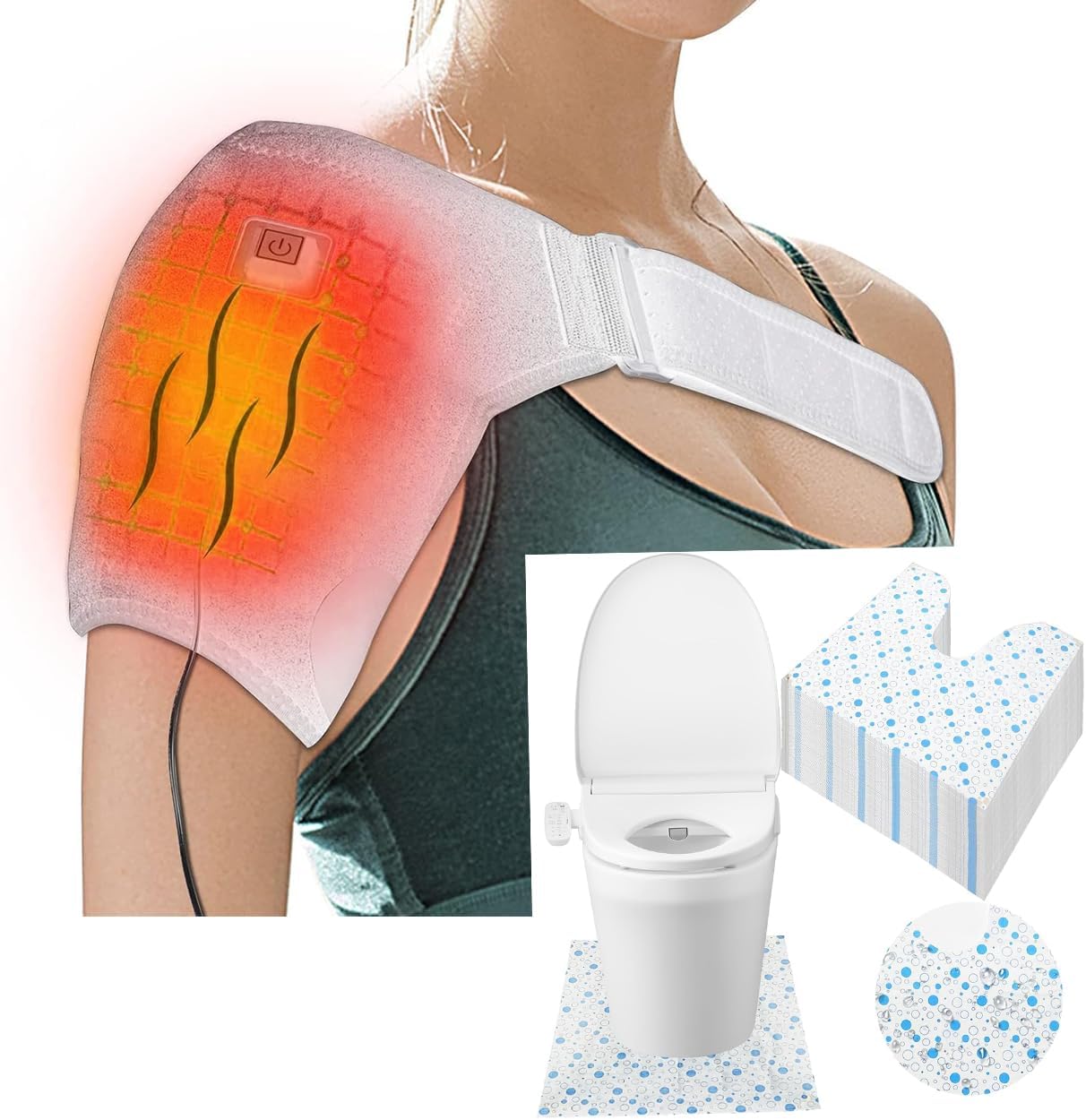 Shoulder Heating Pad for Rotator Cuff Pain,Heated Shoulder Wrap with 3 Heat Settings,Ideal for Relieving Muscle Pain,Tendonitis Periarthritis -white