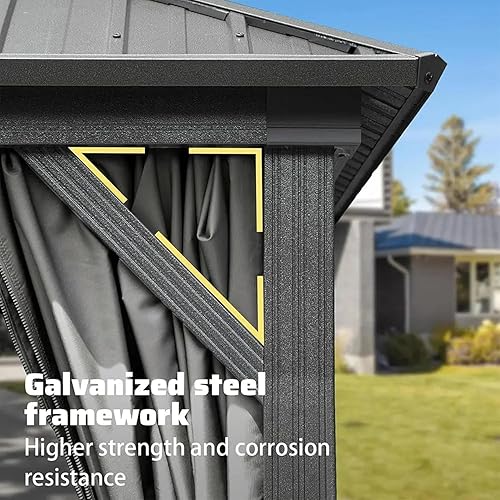 Miniatura 5 de Domi - Cenadores de techo rígido de 8 x 8 pies, cenador de metal de aluminio con toldo de doble techo de acero galvanizado, cortina y red, pabellón