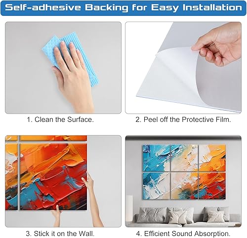 Miniatura 47 de Paquete de 8 paneles acústicos artísticos de espuma a prueba de sonido para paredes, paneles decorativos absorbentes de sonido de 48 x 32 pulgadas
