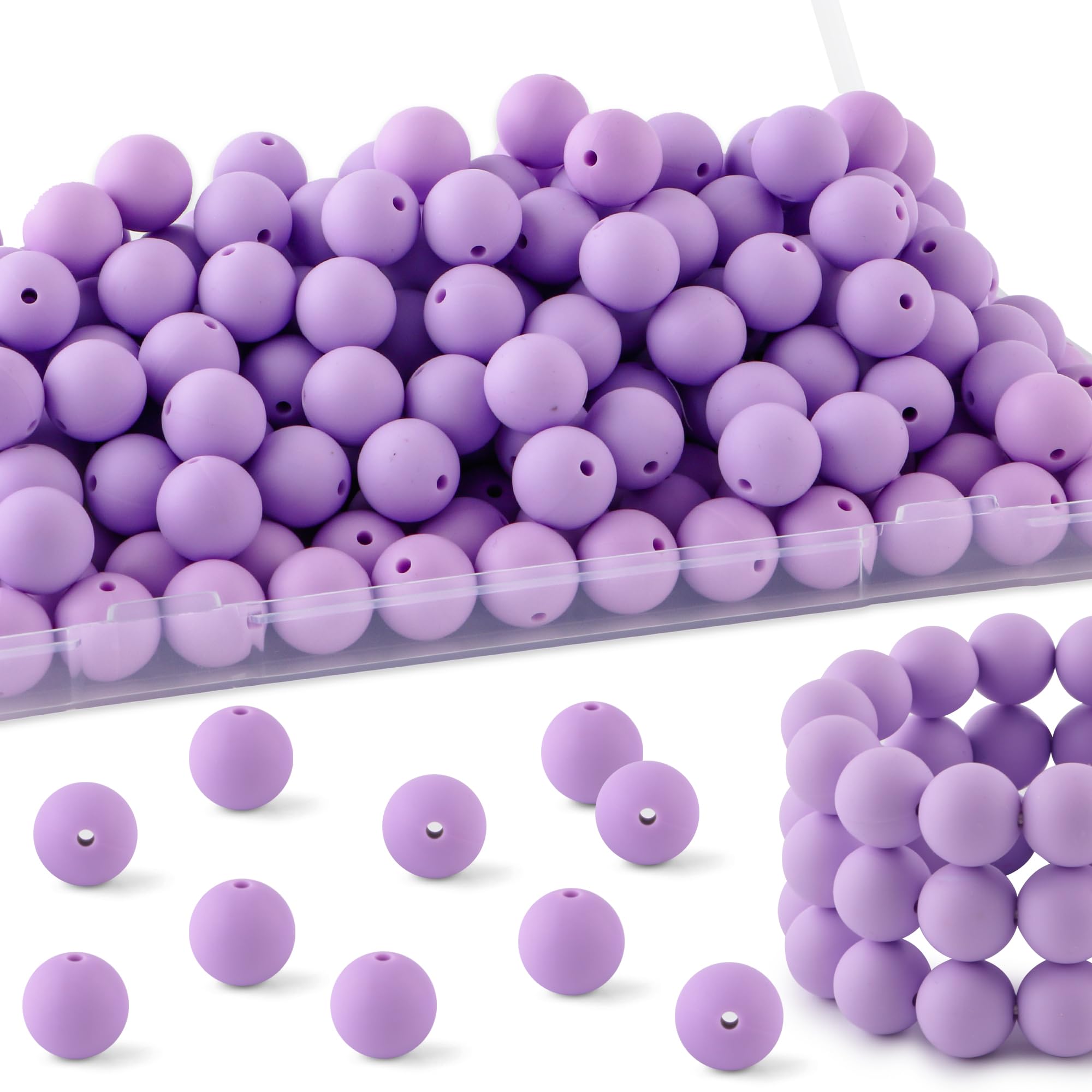 HHCFAST 150Pcs 15mm Silicone Beads for Keychain Making Bracelet Necklace, Bulk Round Silicone Beads for Pens（Light Purple）