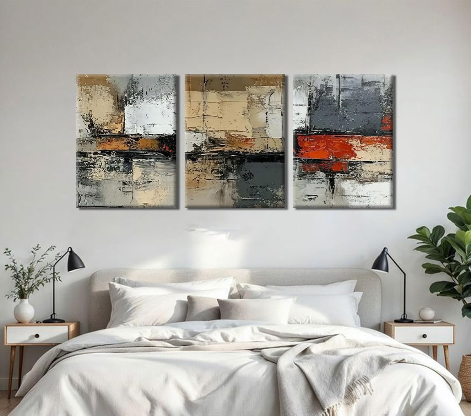 3Pcs Abstract Canvas Wall Art Textured Red White Gray Color Block Poster Prints Gallery Wrapped Modern Wall Decor Paintings for Living Room Bedroom Dining Room 12x16 Inch Ready to Hang