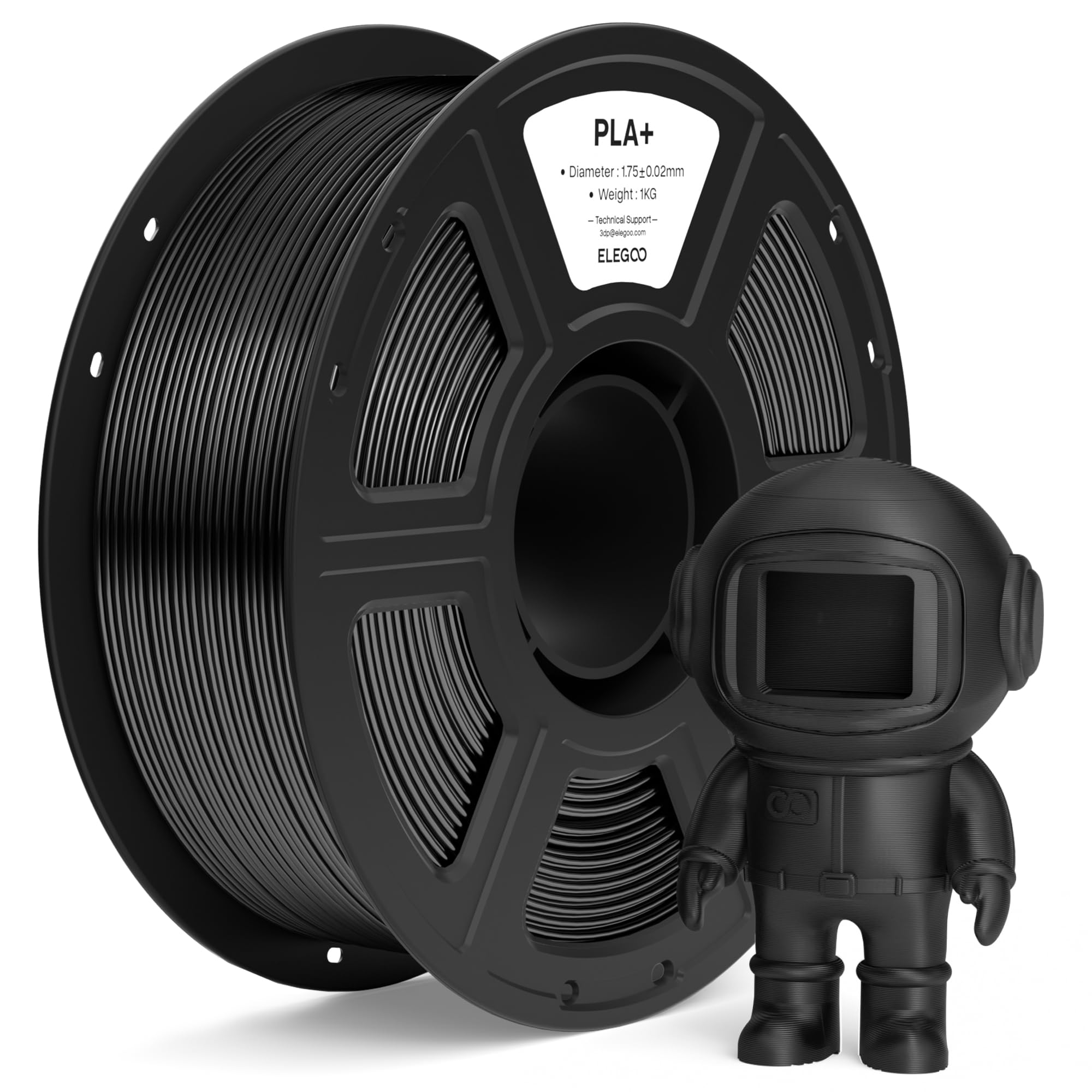 ELEGOO PLA+ Filamento 1,75mm Nero 1KG, PLA Plus ad Alta Resistenza per Stampanti 3D, Precisione Dimensionale +/- 0,02mm, Bobina da 1kg (2,2lbs) Compatibile con la Maggior Parte delle Stampante 3D